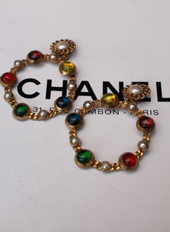 1980s Chanel drop clip-on hoop earrings