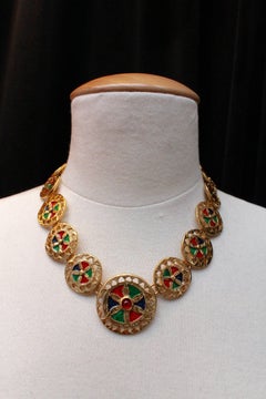 1990s Yves Saint Laurent gilded metal and enamel necklace