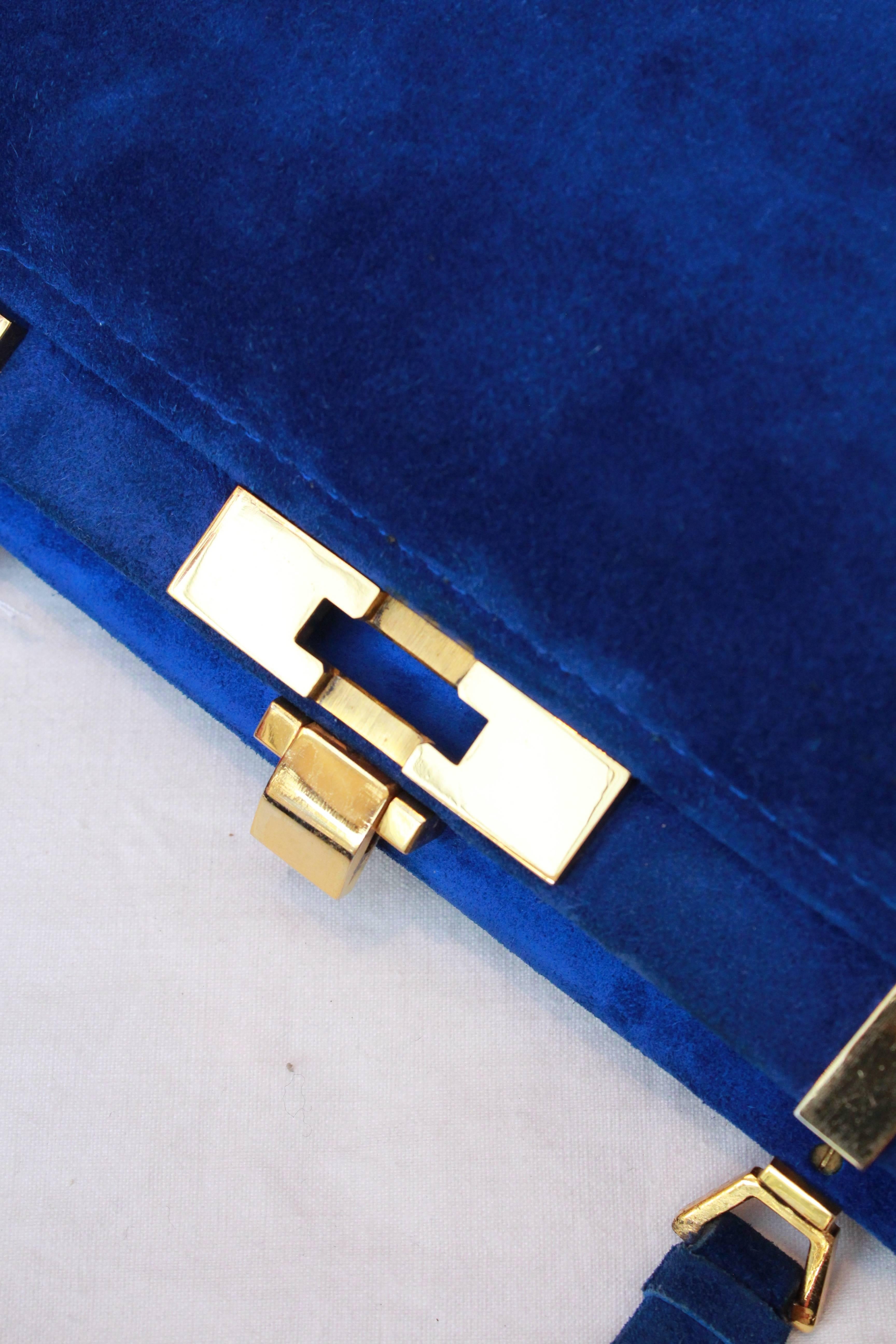 1960s, Fernande Desgranges trapezoid handbag in electric blue suede 3