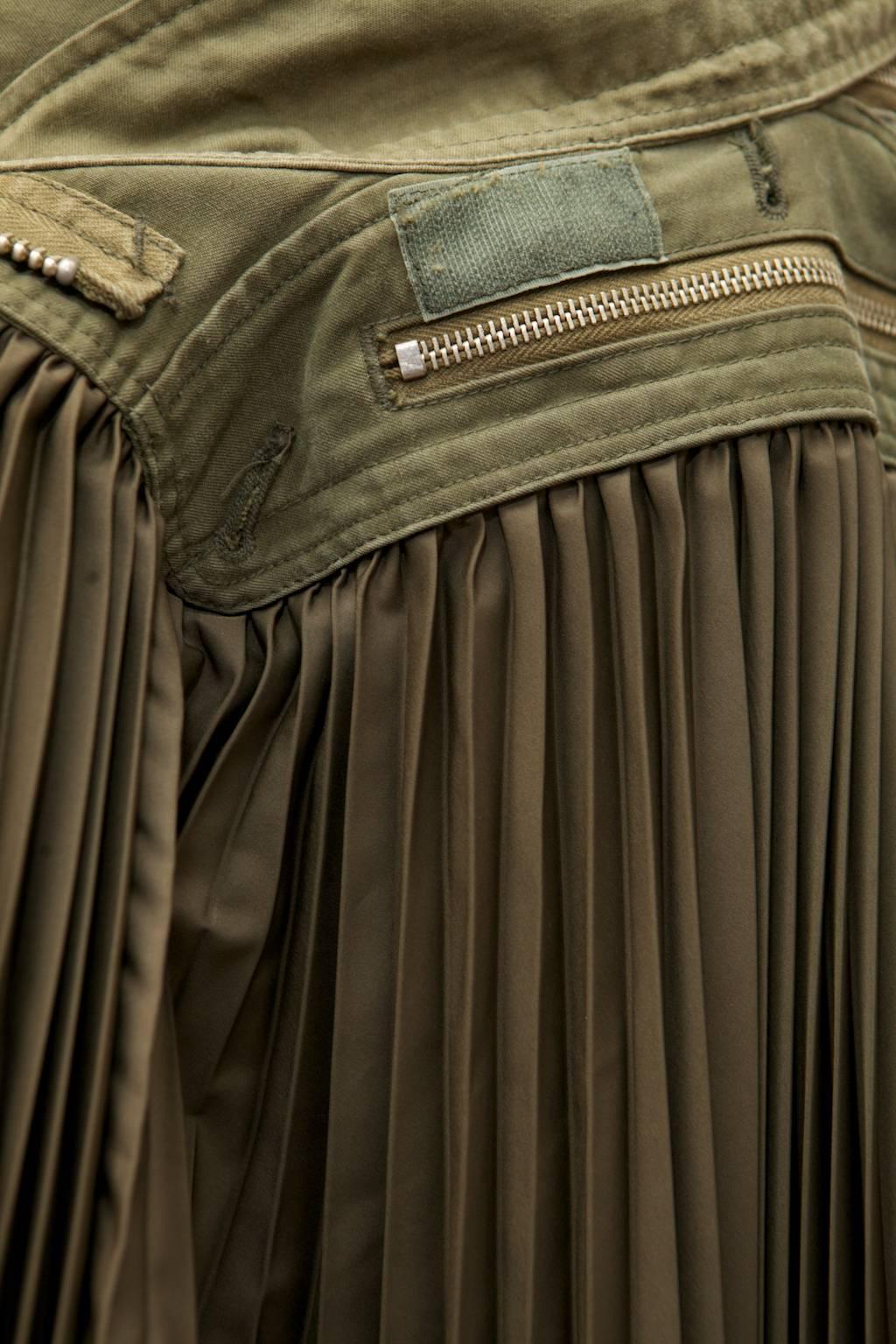2000s, Junya Watanabe for Comme des Garçons khaki fabric pleated skirt For Sale 1