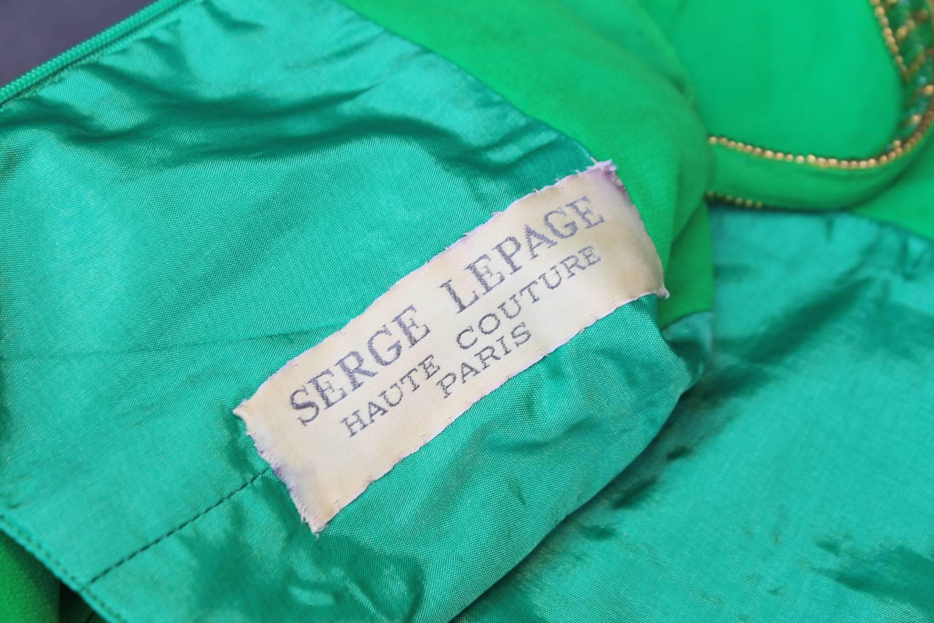 Serge Lepage Haute Couture embroidered green chiffon short dress, 1980s   For Sale 4