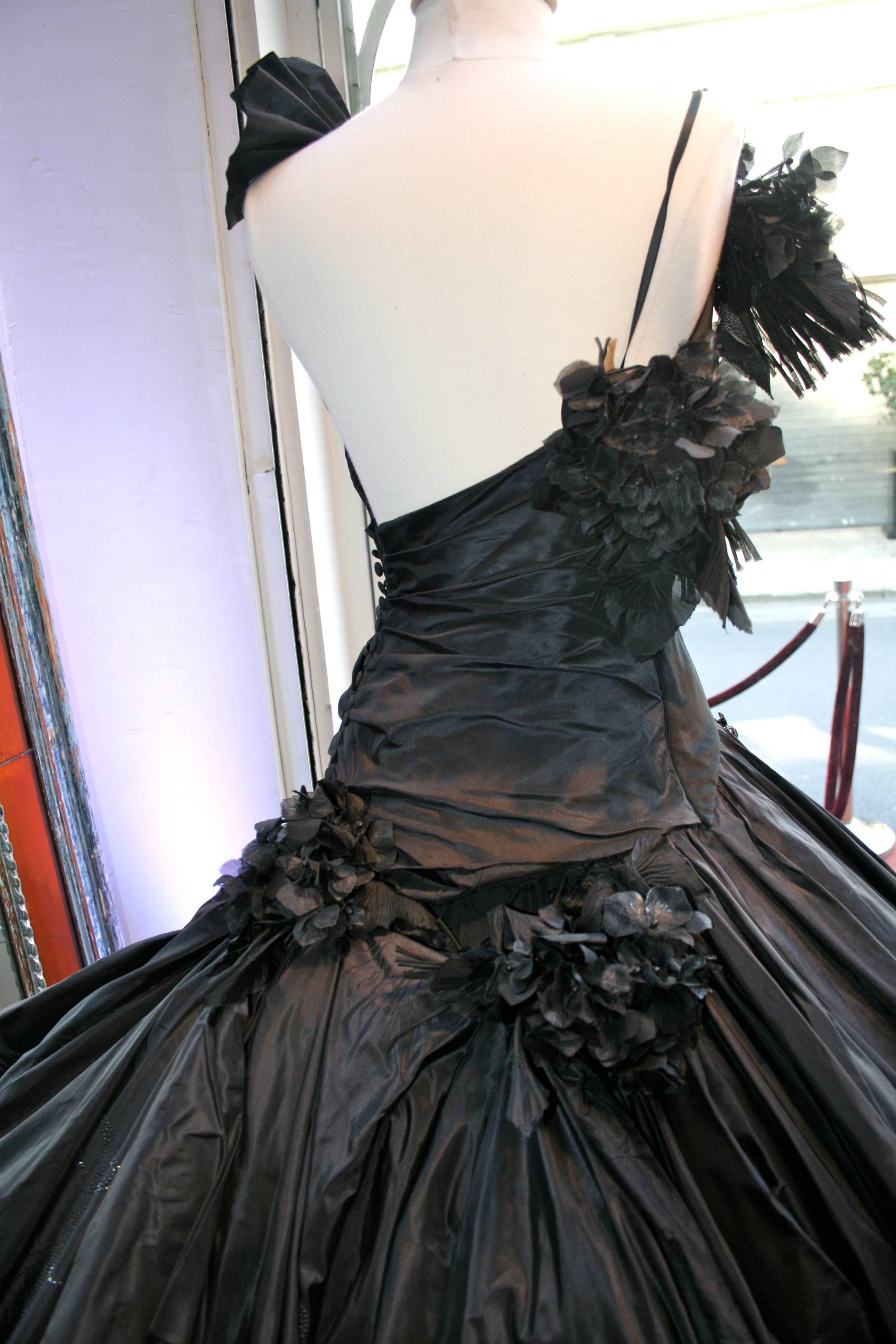 Black Torrente Haute Couture black taffeta jewel dress For Sale