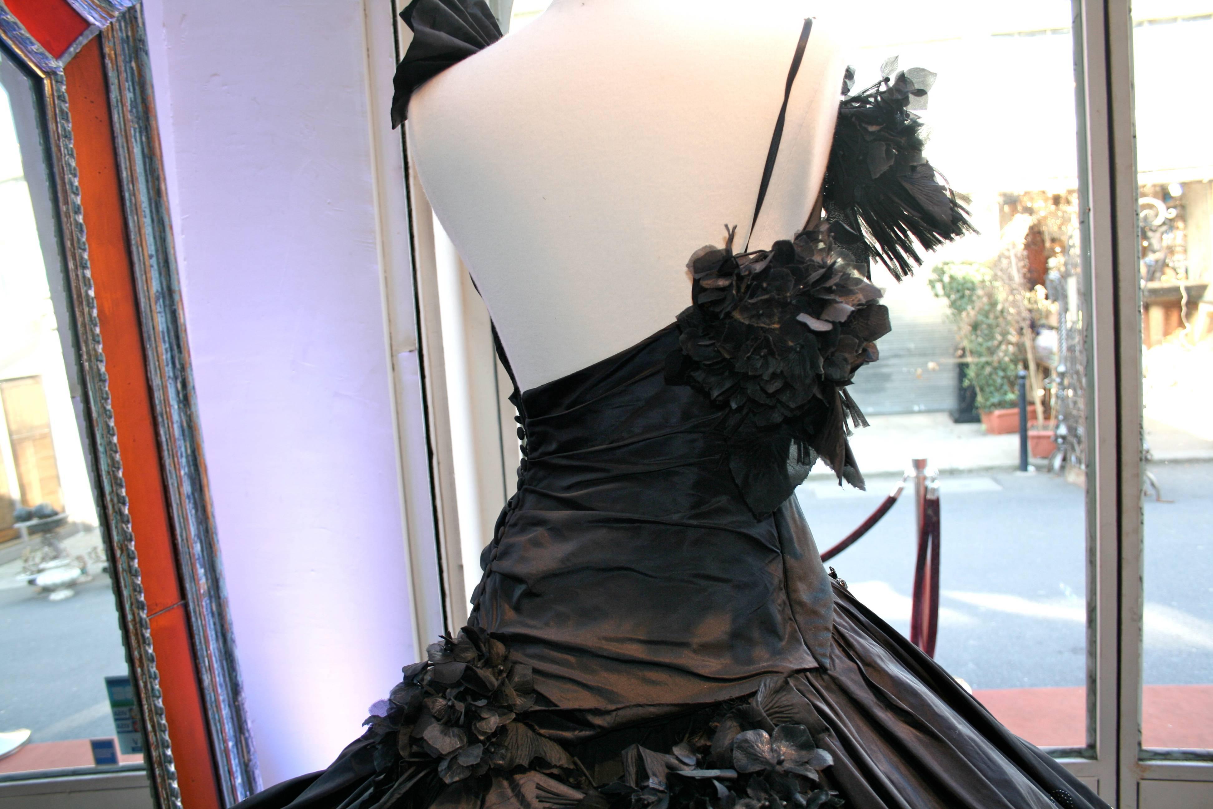 Torrente Haute Couture black taffeta jewel dress In Good Condition For Sale In Paris, FR