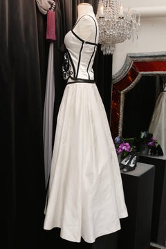 Loris Azzaro white silk taffeta set with sequins and black beads embroideries