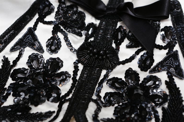 Loris Azzaro white silk taffeta set with sequins and black beads ...