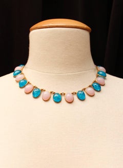 1960s Chanel Choker Composed of Pink and Blue Glass Paste Cabochons