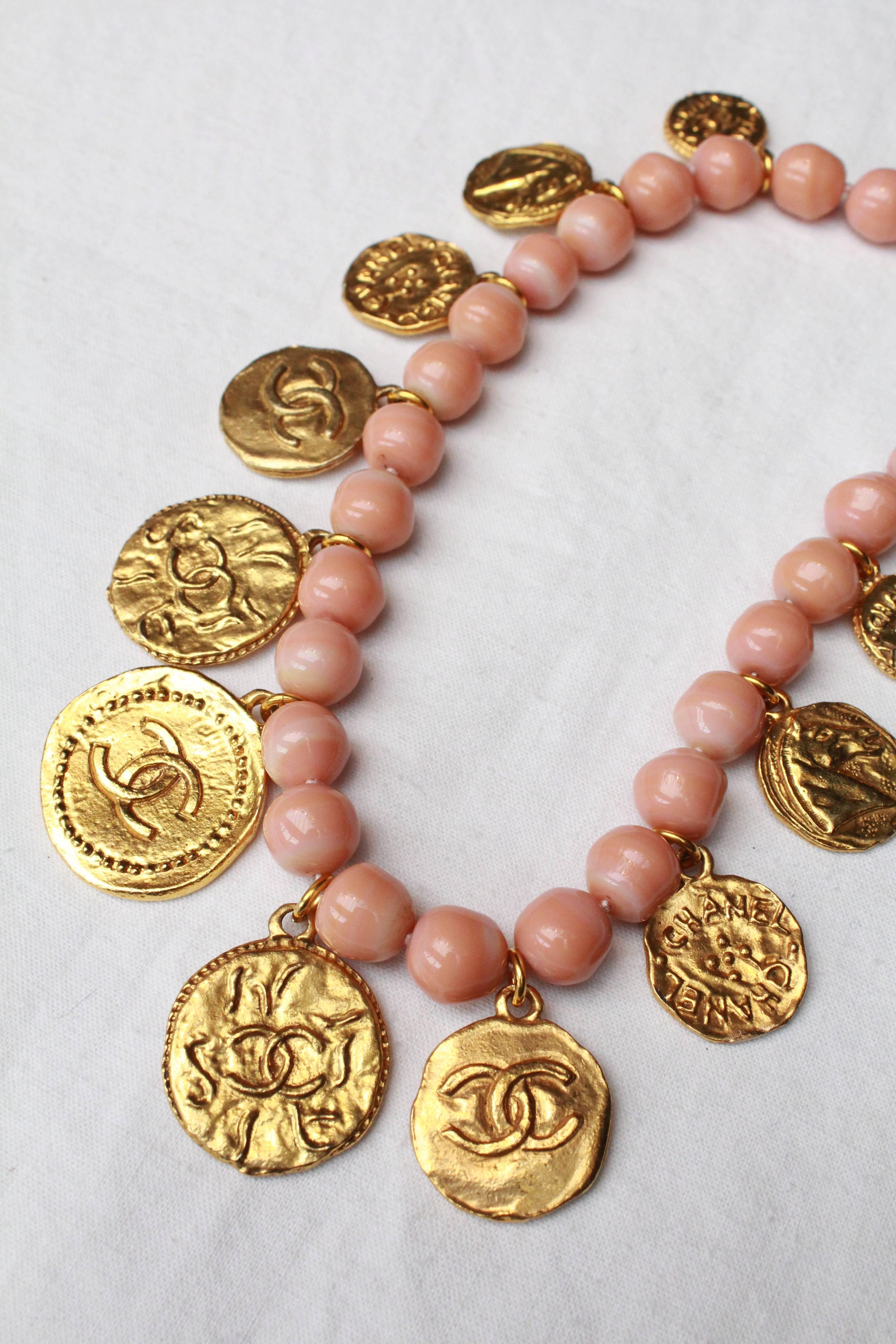 Women's Chanel Pink Beads Choker with Medallions, 1980s  