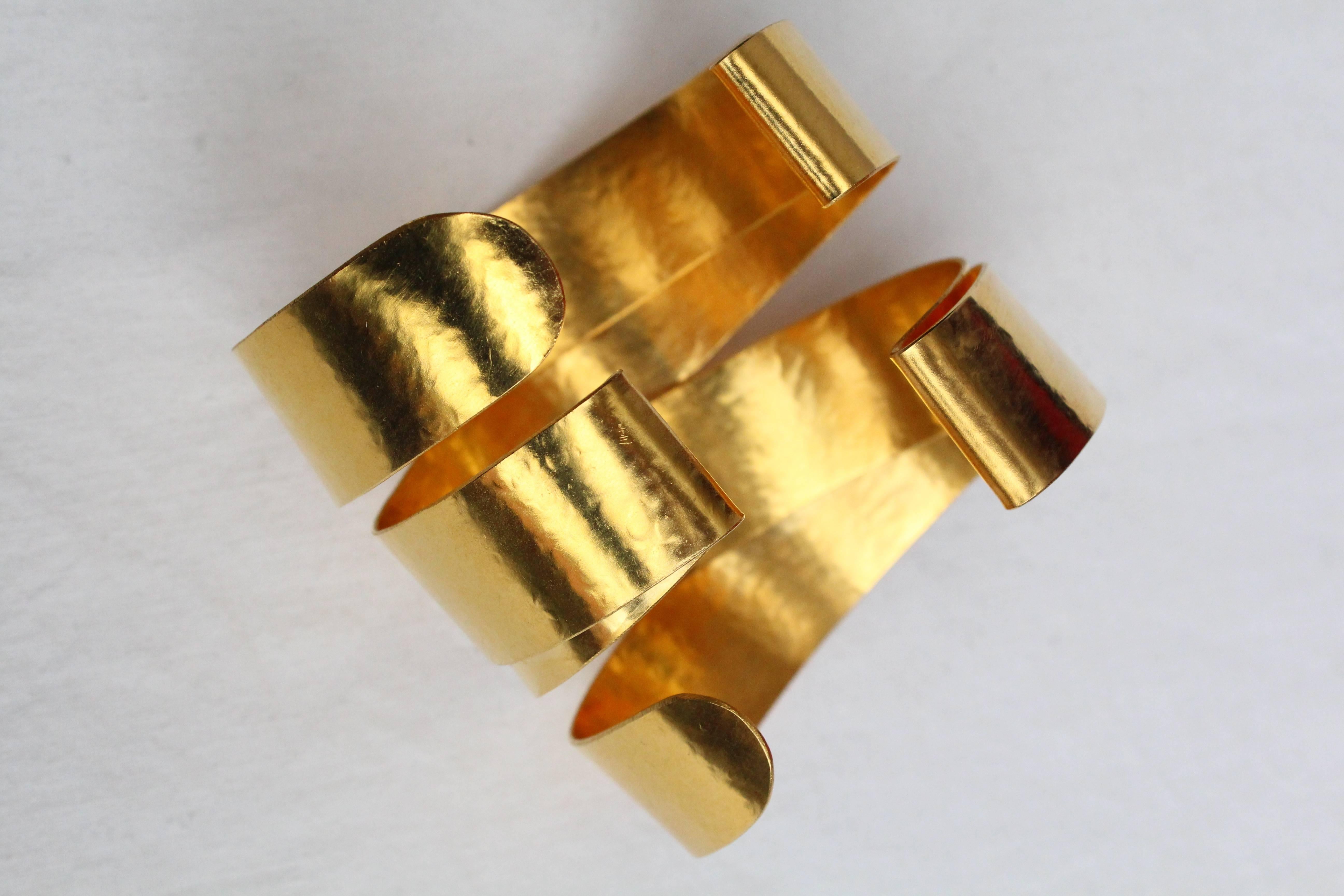 2000s Herve Van Der Straeten openwork gilded metal cuff bracelet 3