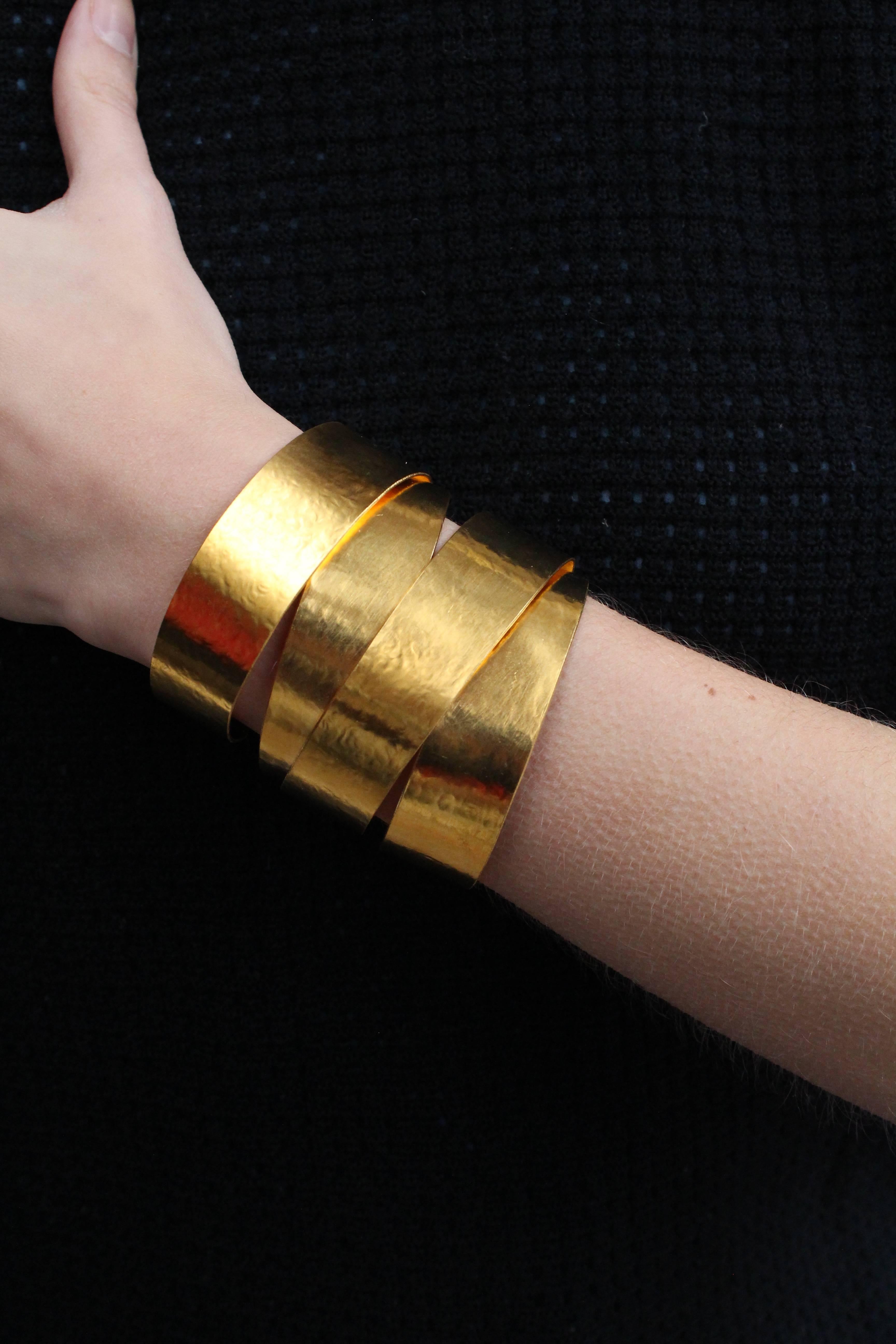 2000s Herve Van Der Straeten openwork gilded metal cuff bracelet 5