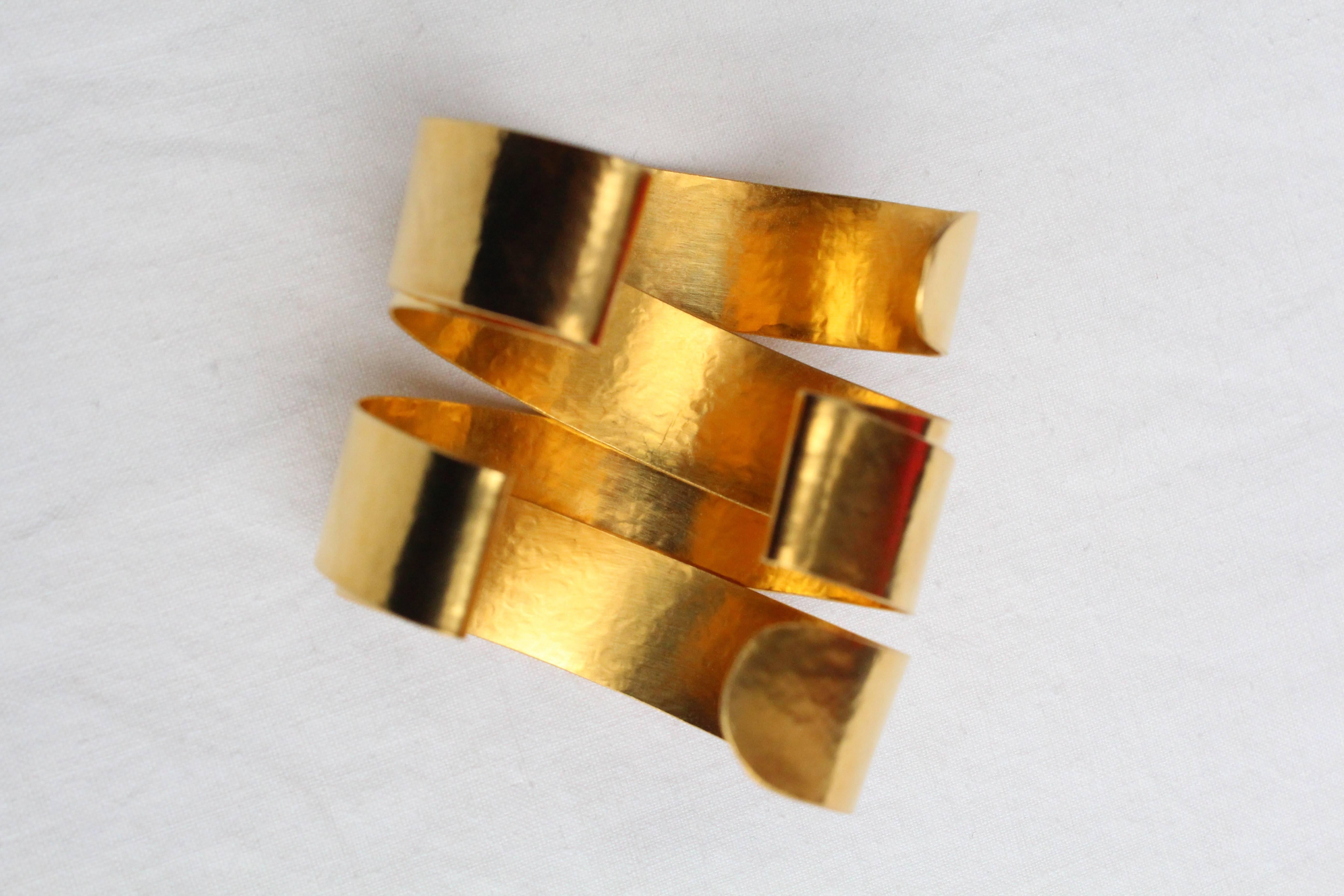 2000s Herve Van Der Straeten openwork gilded metal cuff bracelet 1