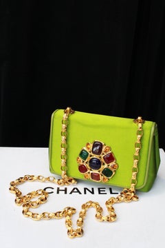 Chanel green satin jewel evening bag