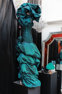 Loris Azzaro Haute Couture peacock blue cocktail dress, 1980s