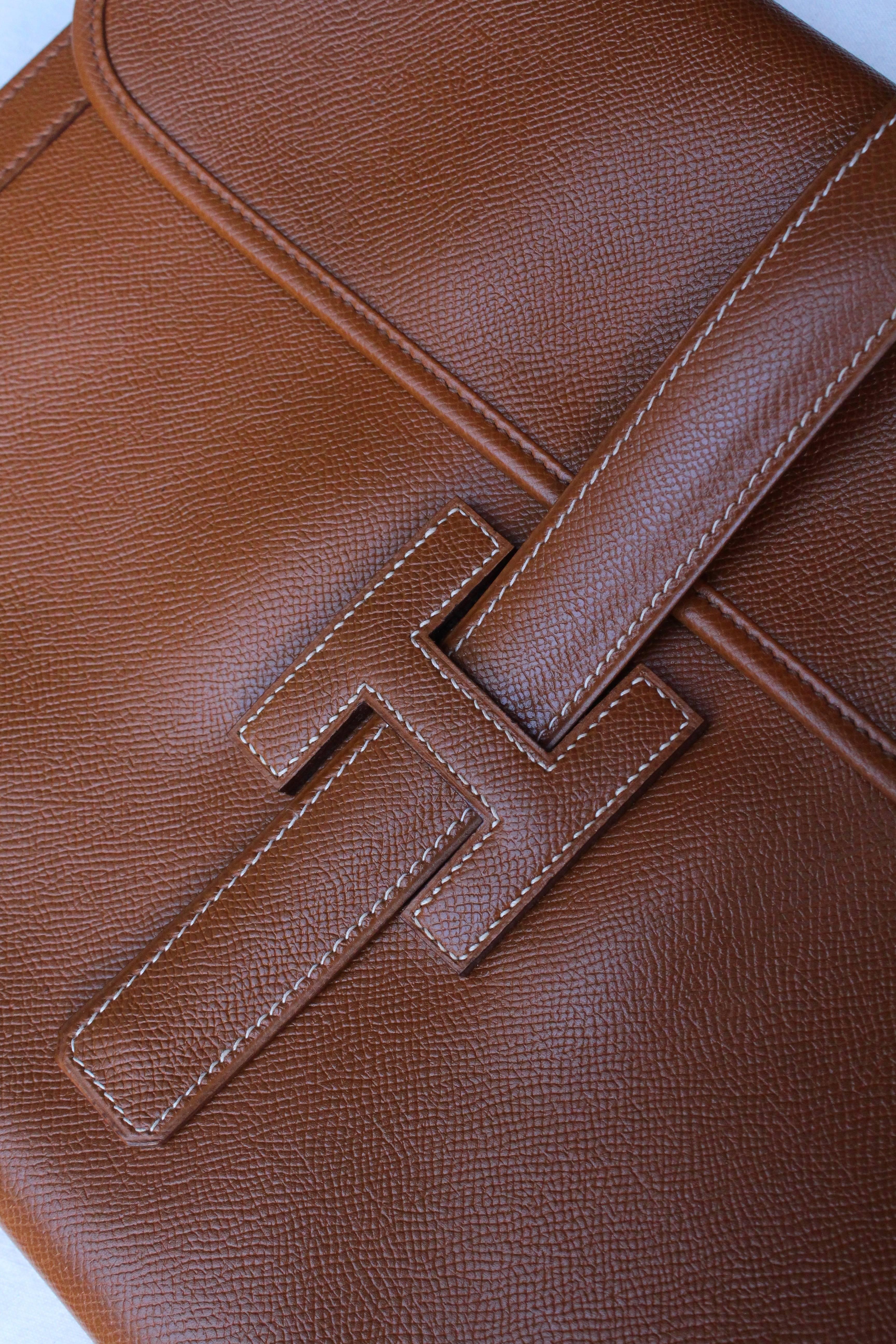 Hermès “Jige” model clutch in tan togo leather 1