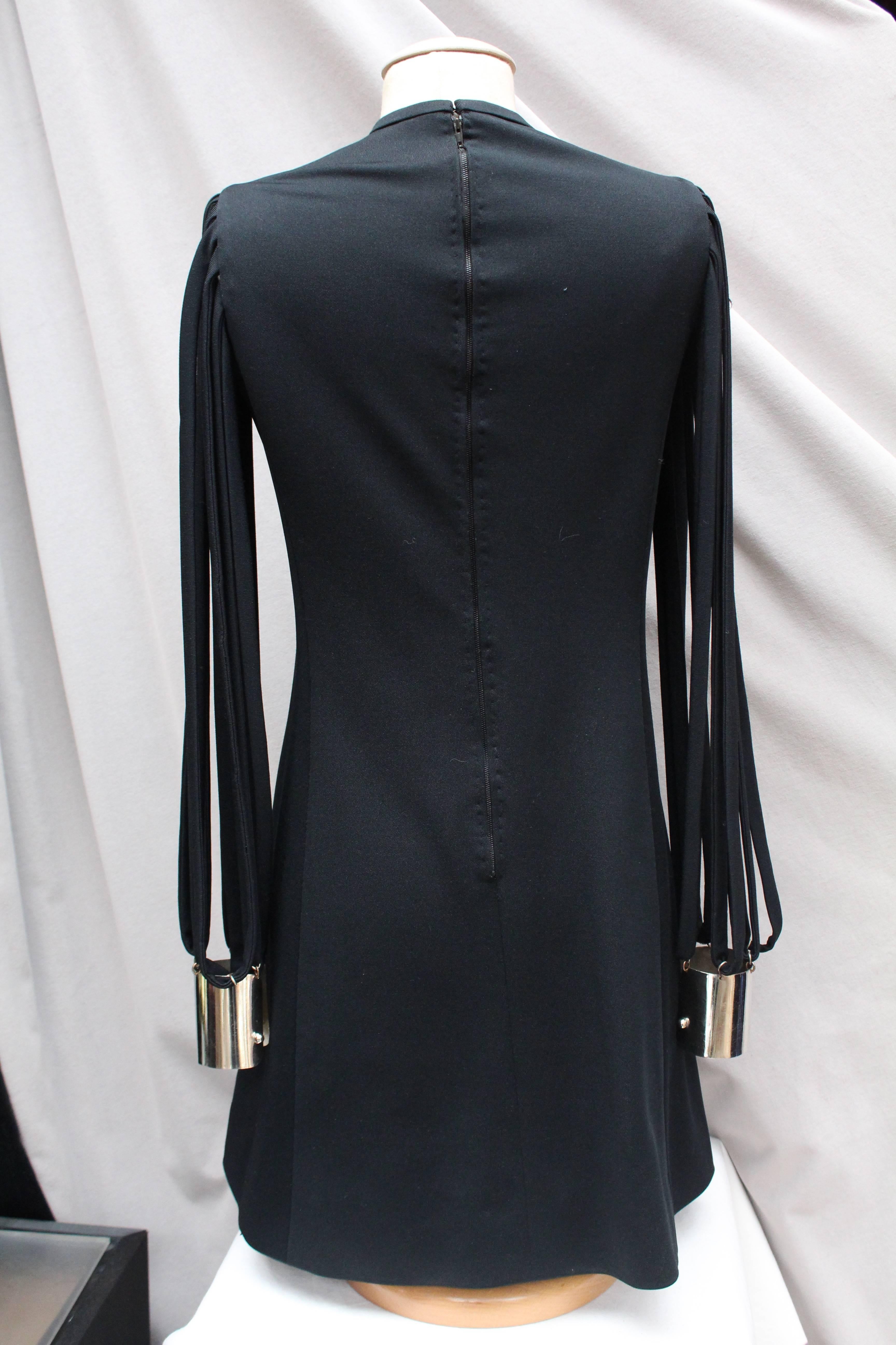 Pierre Cardin attributed little black dress with “couture” long sleeves, 1970s  In Good Condition In Paris, FR