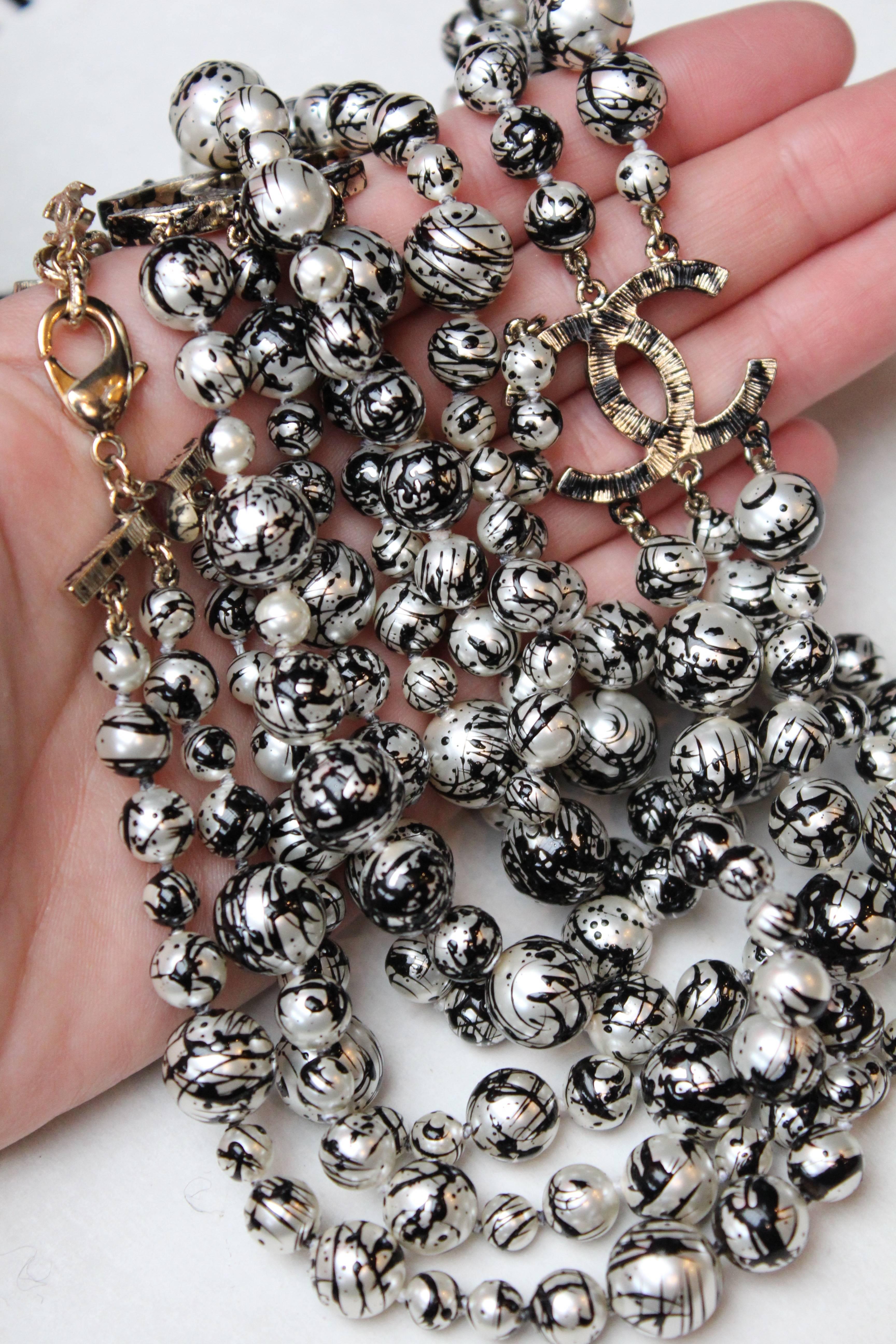 2013 Chanel long multi-strand beads necklace with brush stroke effect 1