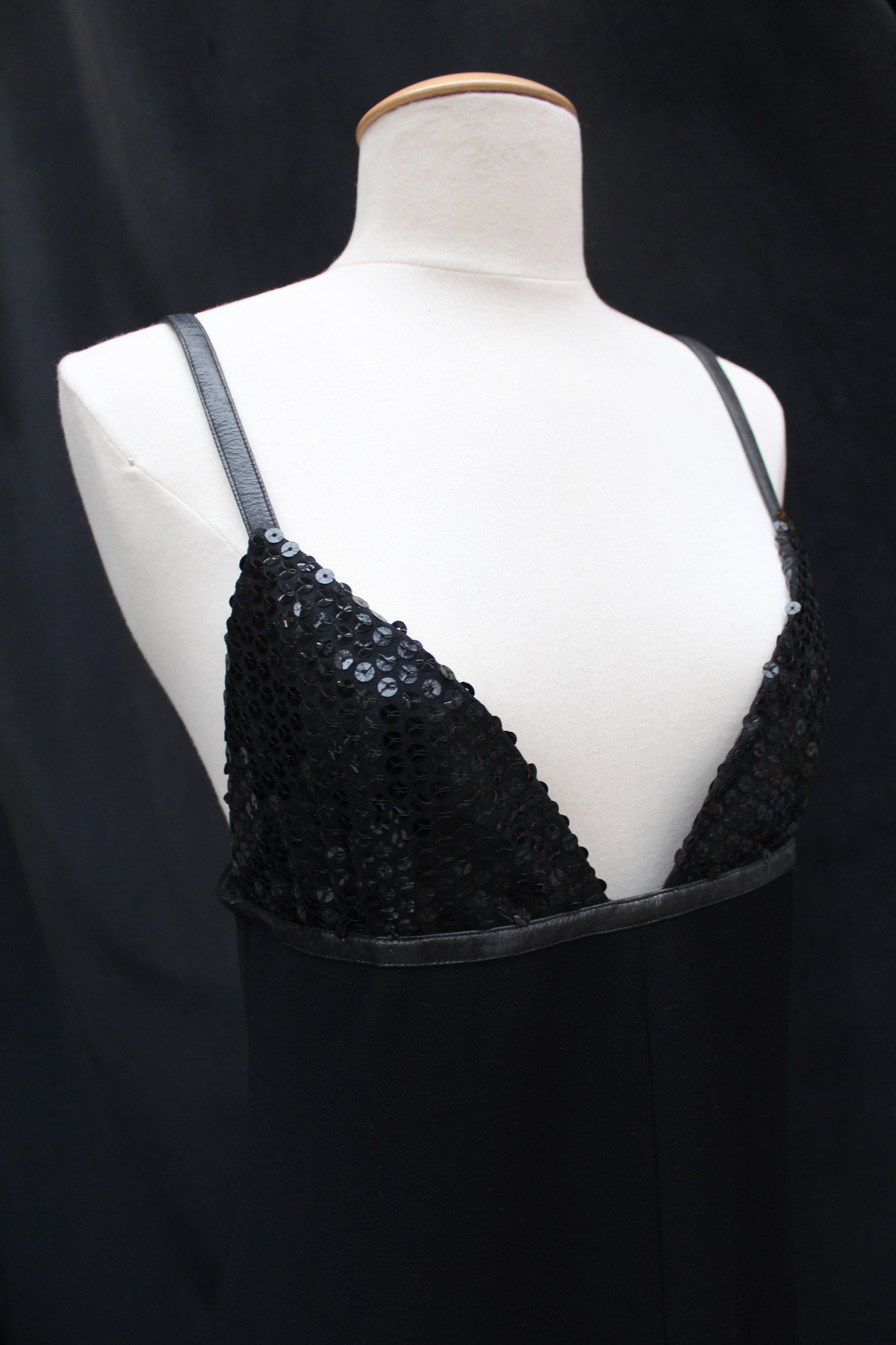 Women's Courrèges long black sequined evening dress, 1970s  For Sale