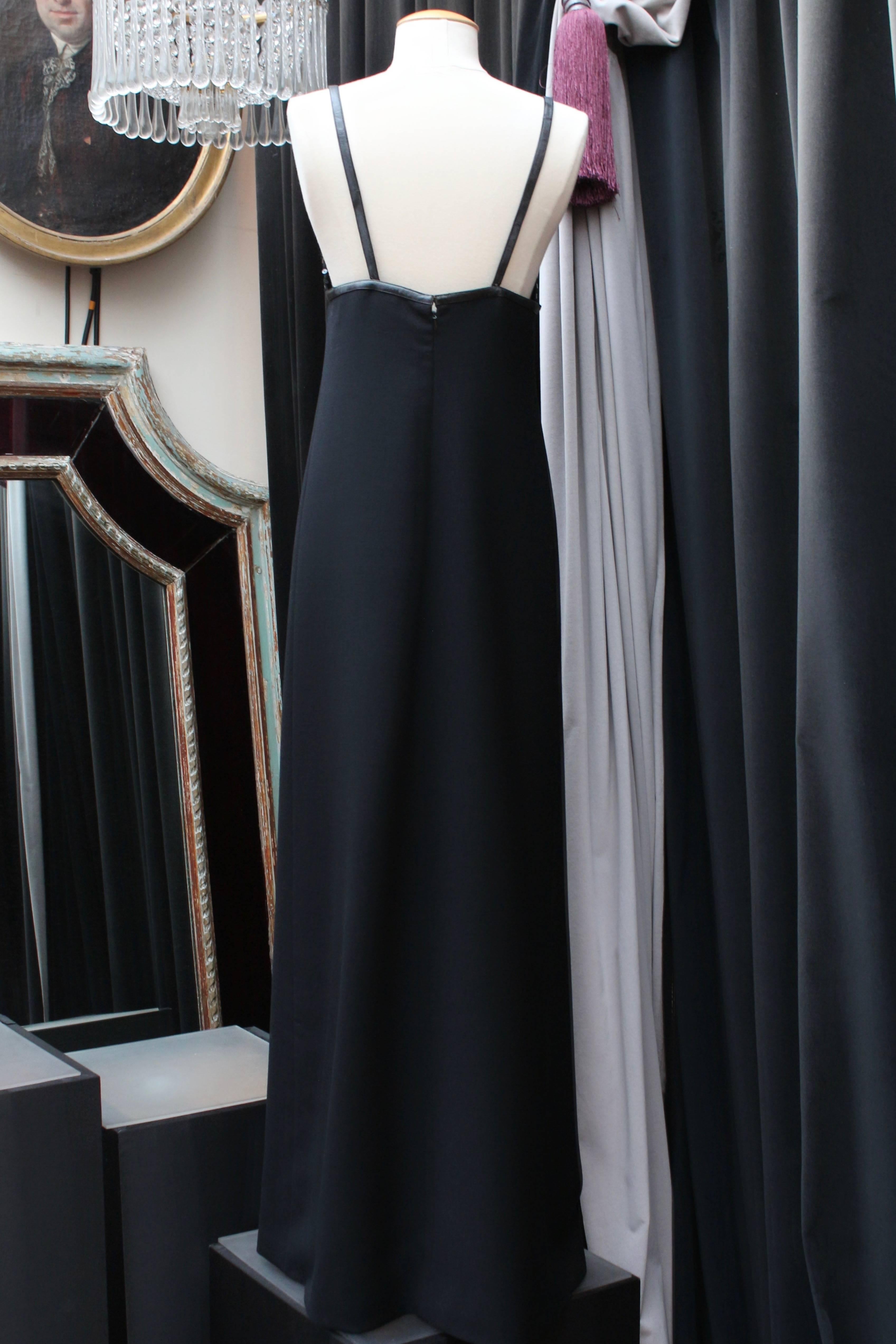 Black Courrèges long black sequined evening dress, 1970s  For Sale
