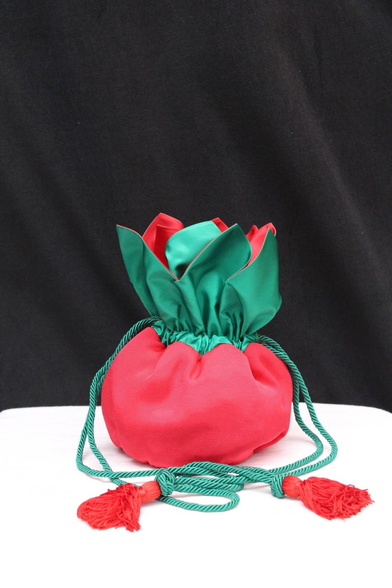 Yves Saint Laurent small red and green satin purseshaped evening bag