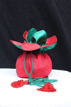 Yves Saint Laurent small red and green satin purse-shaped evening bag