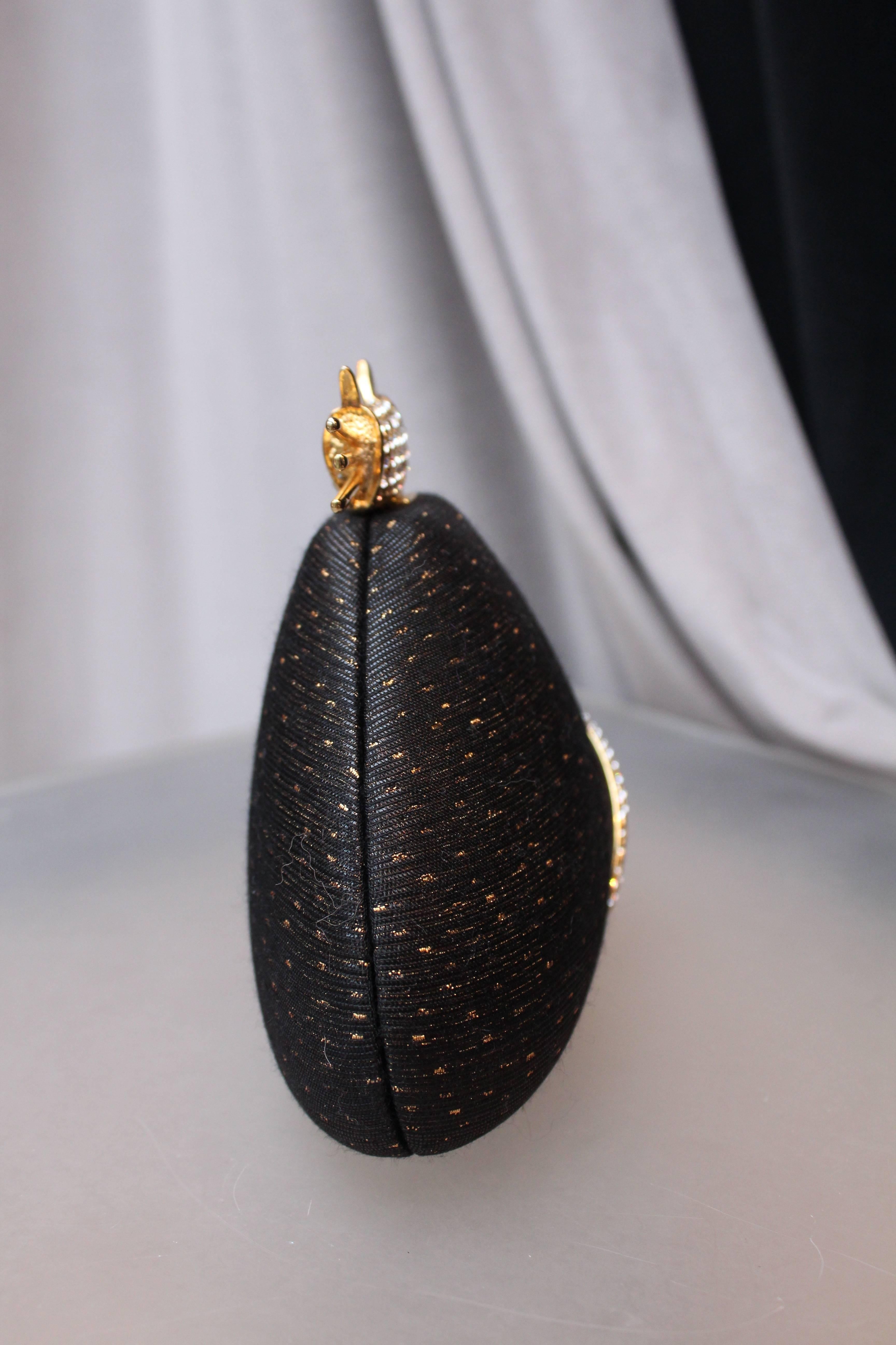 Women's Rodo black and gold cat-shaped minaudière, 1980s  For Sale