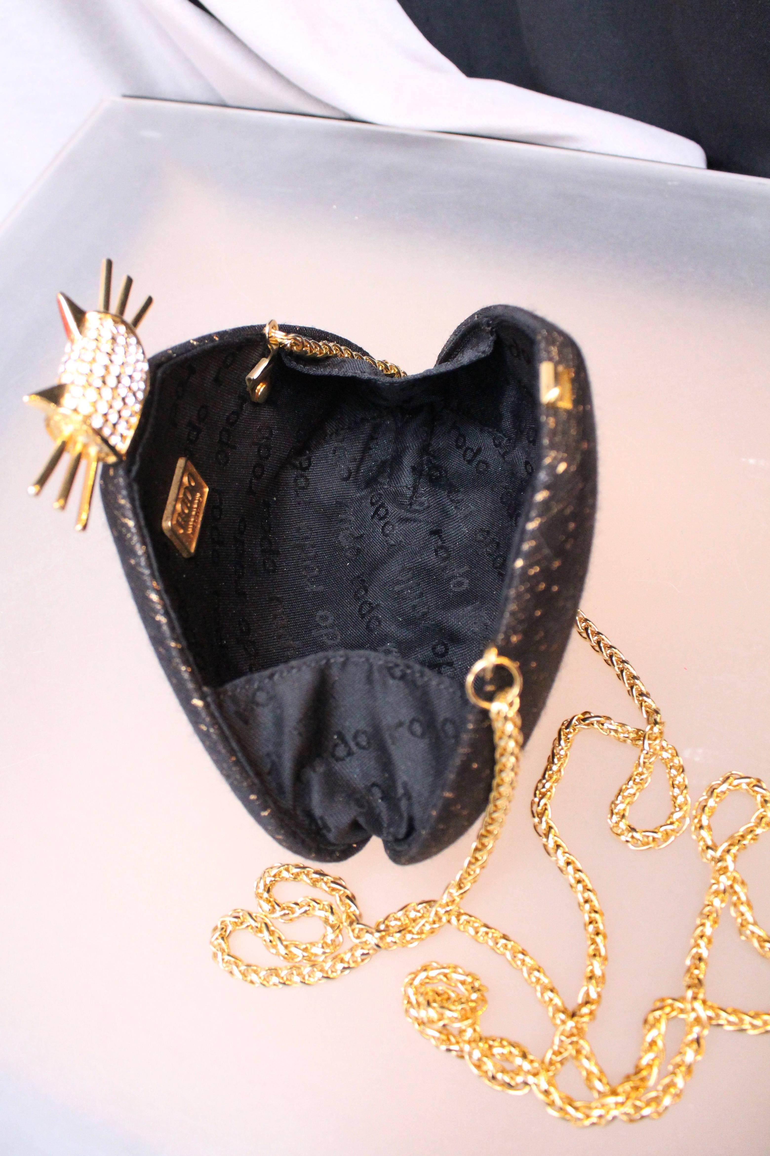 Rodo black and gold cat-shaped minaudière, 1980s  For Sale 4