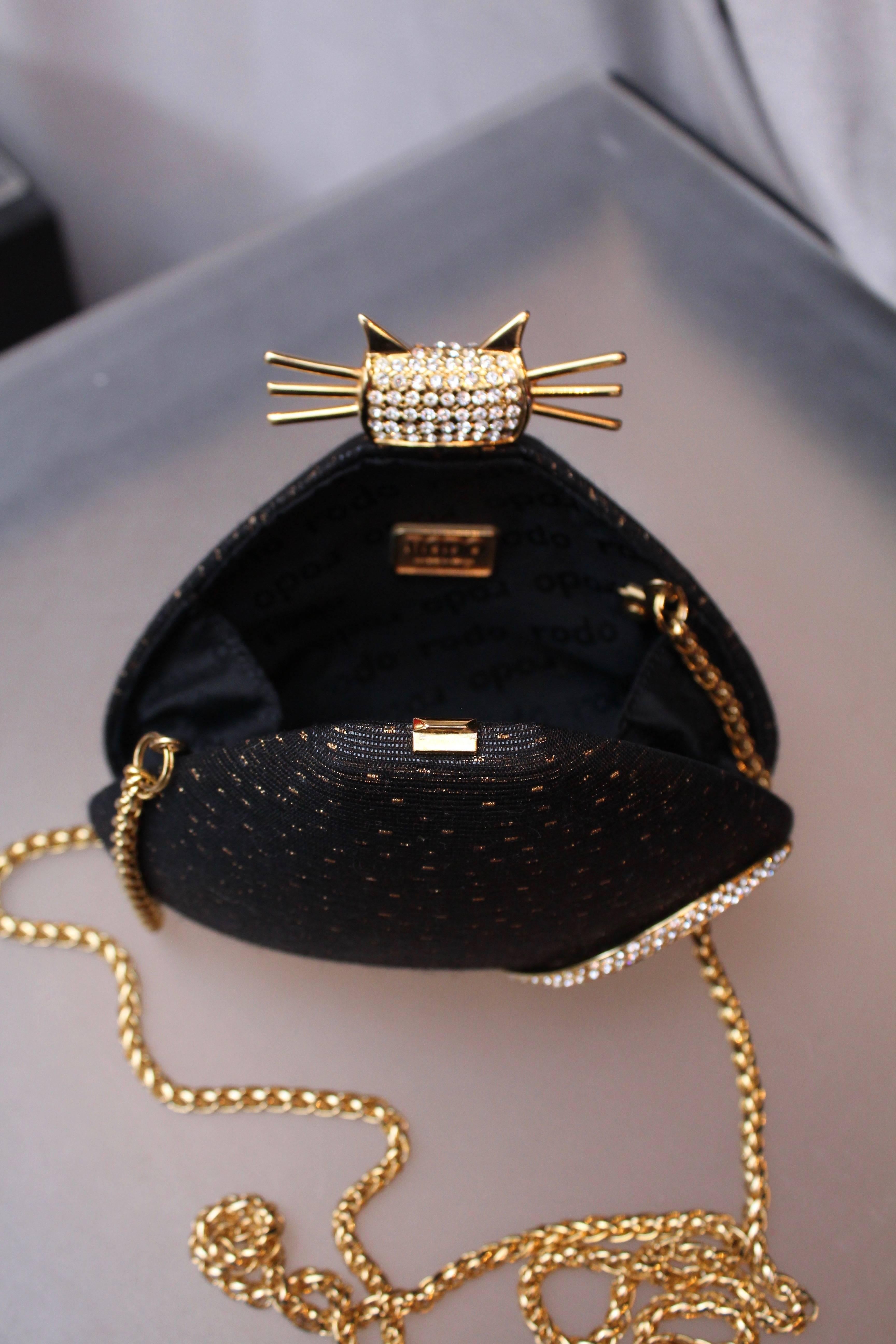 Rodo black and gold cat-shaped minaudière, 1980s  For Sale 2