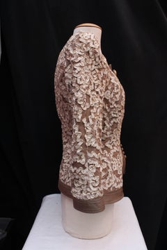 Christian Dior elegant taupe raw silk jacket with cream color ribbon embroidery