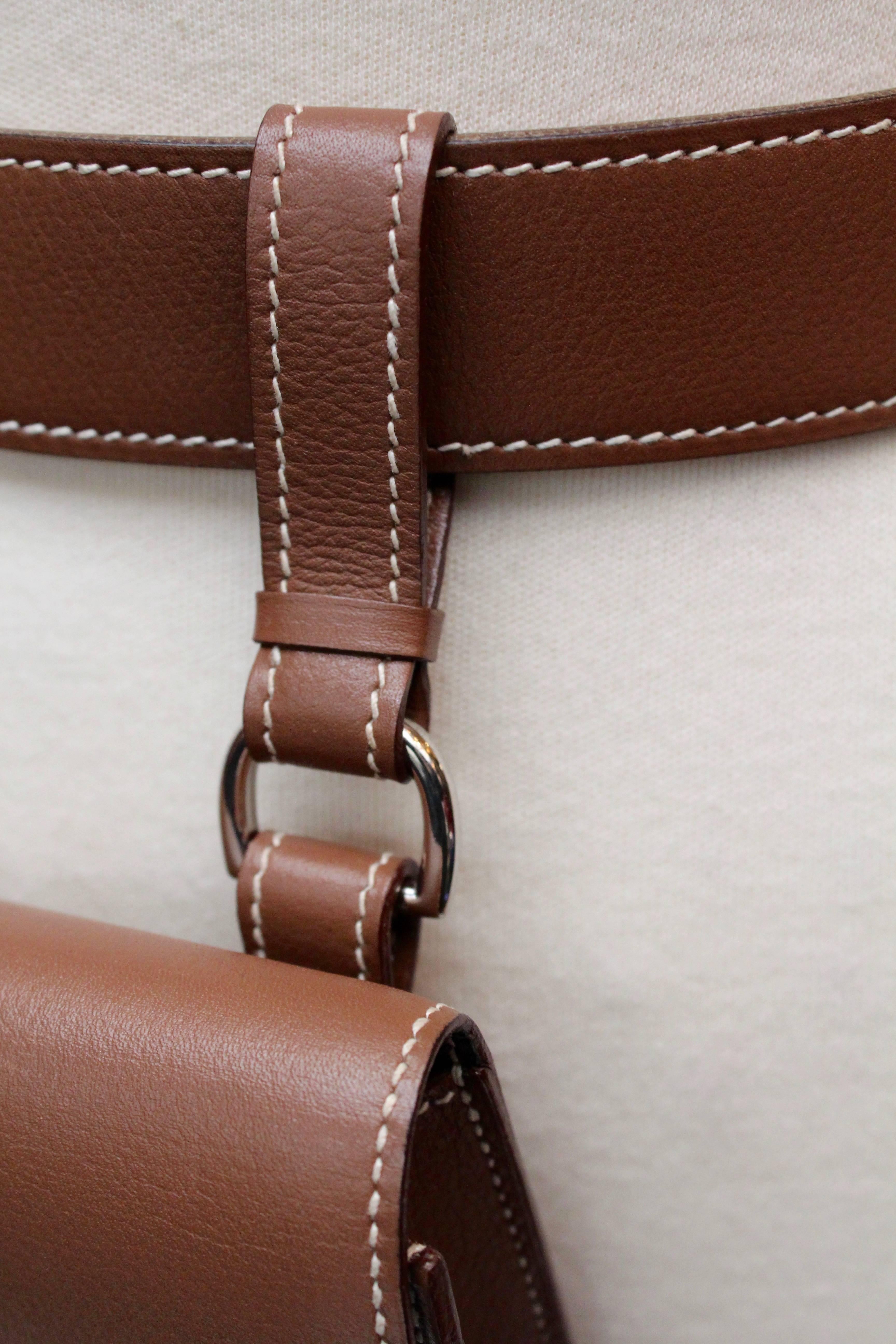Hermès brown leather belt and clutch 3