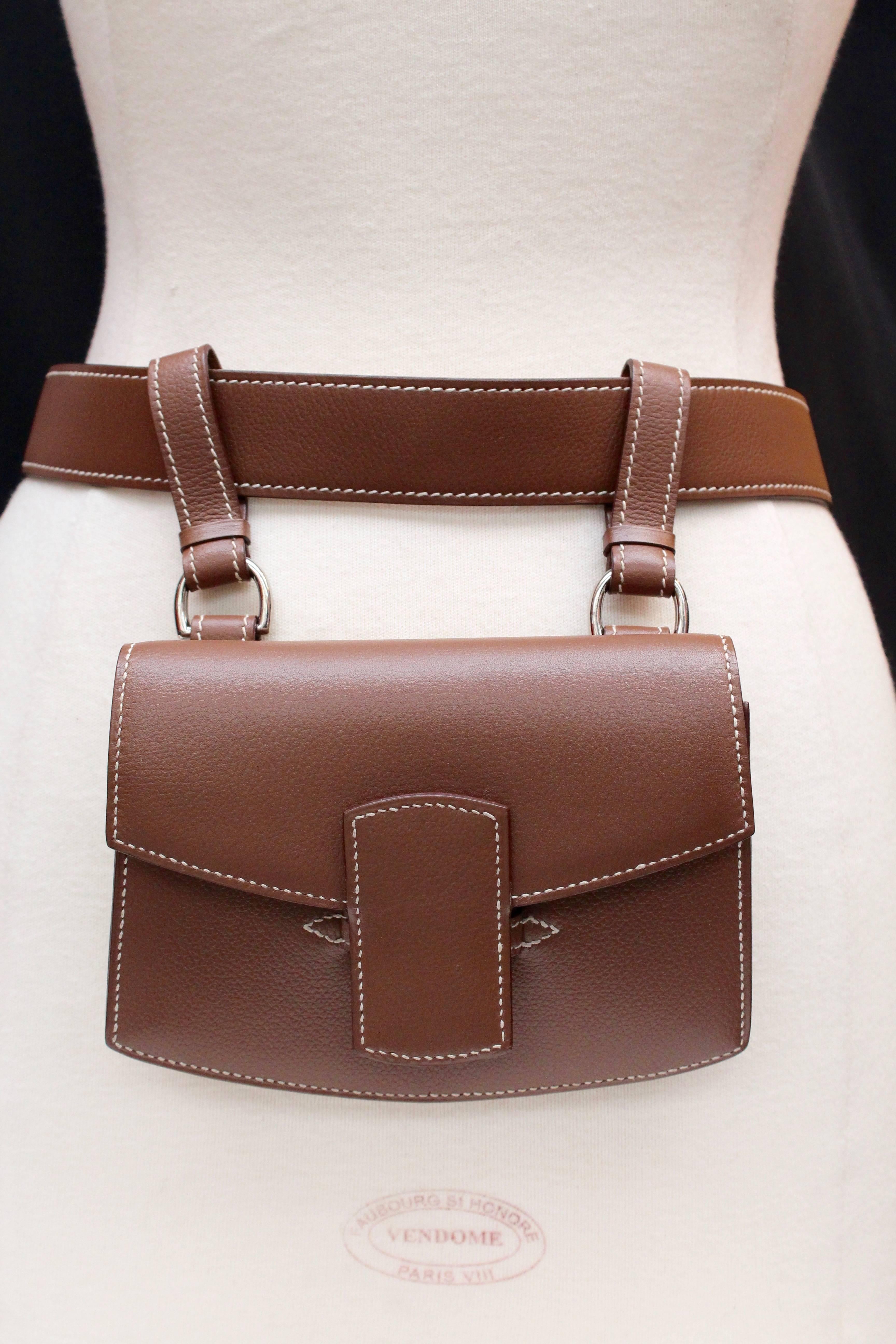 Brown Hermès brown leather belt and clutch