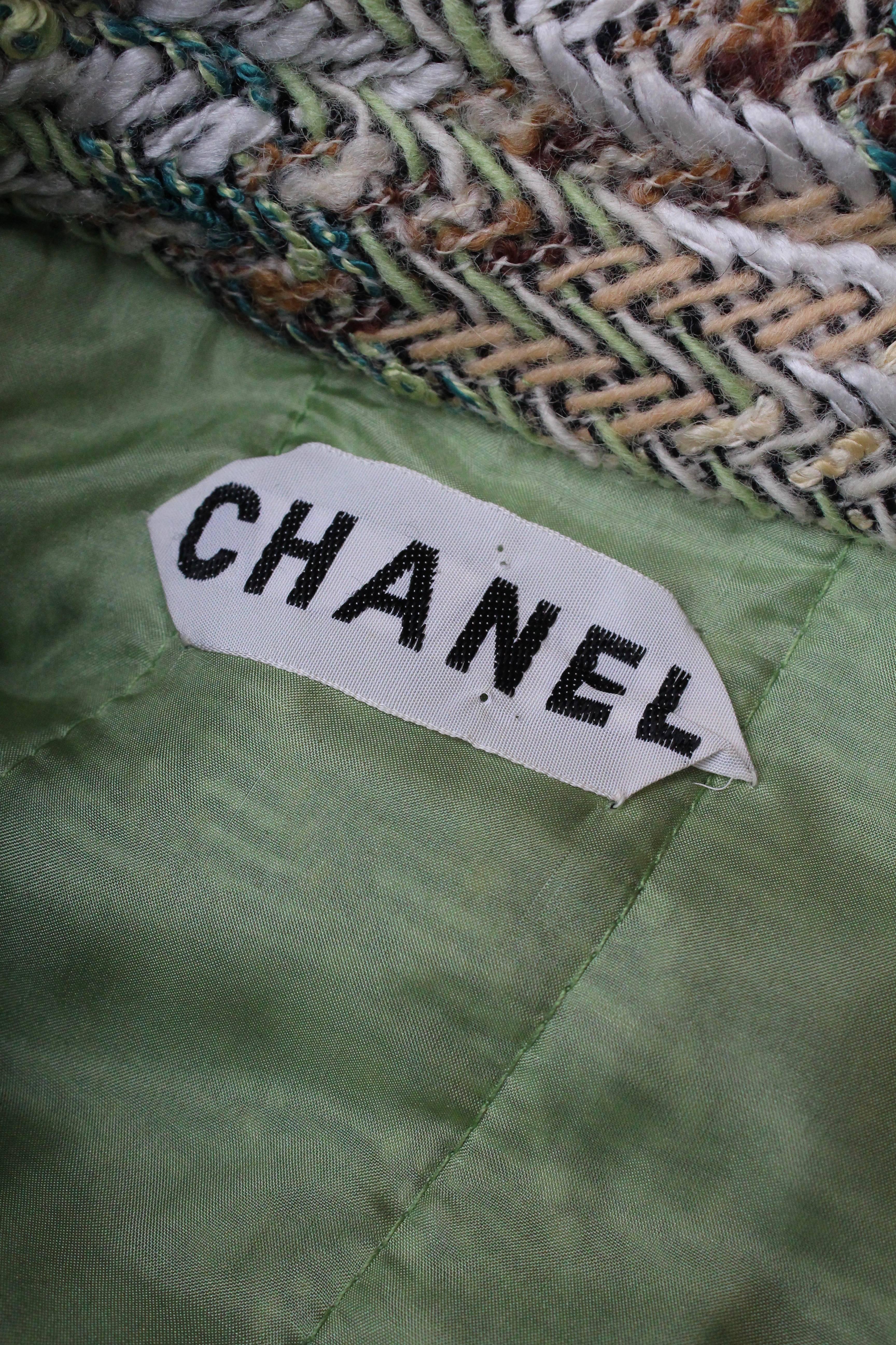 Chanel Haute Couture green and brown wool tweed set, 1960s  2