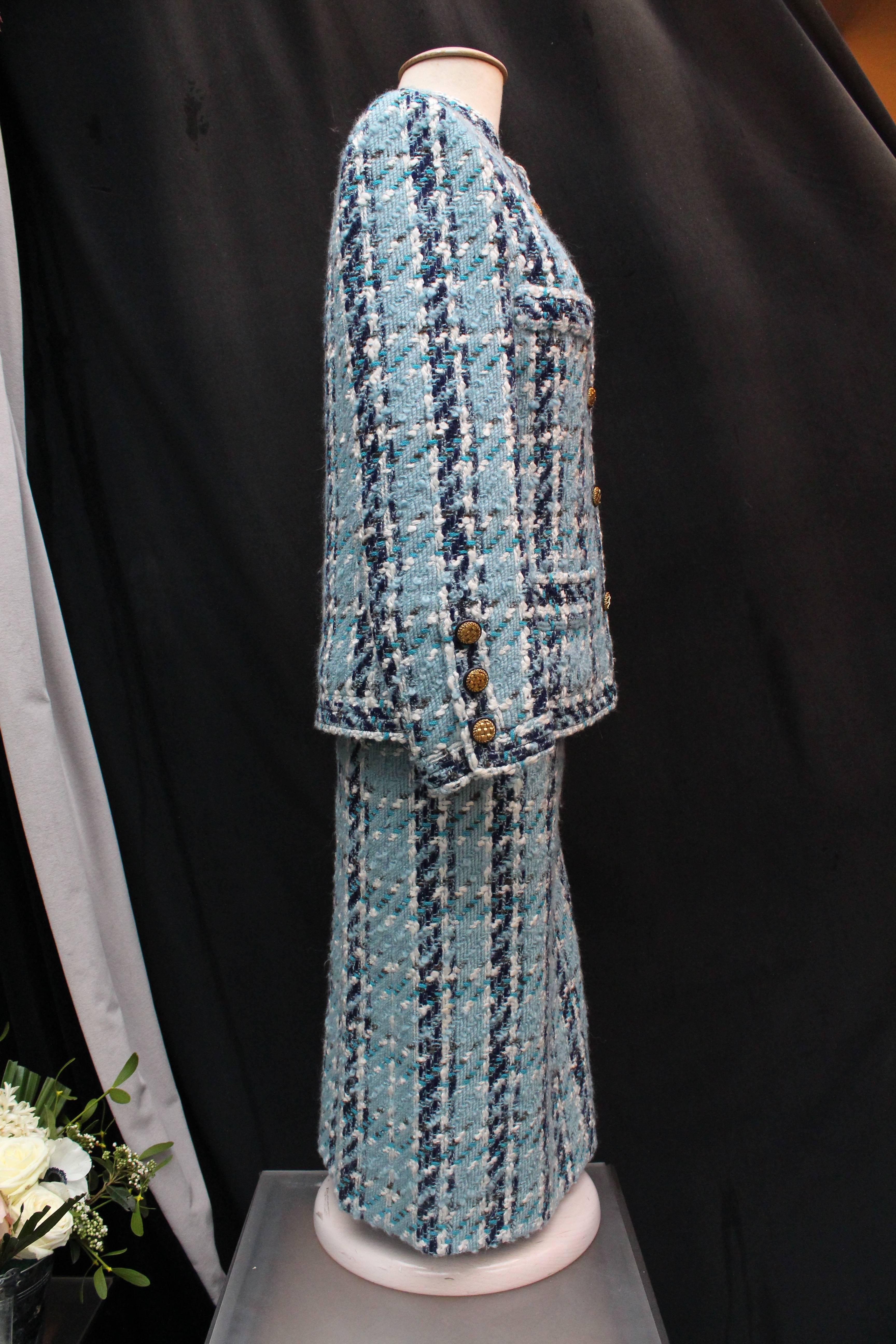 Chanel Haute Couture blue wool skirt set, 1960s In Good Condition In Paris, FR