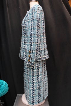 Chanel Haute Couture blue wool skirt set, 1960s