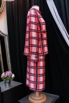 Chanel Haute Couture red blue and white wool skirt set, 1960s