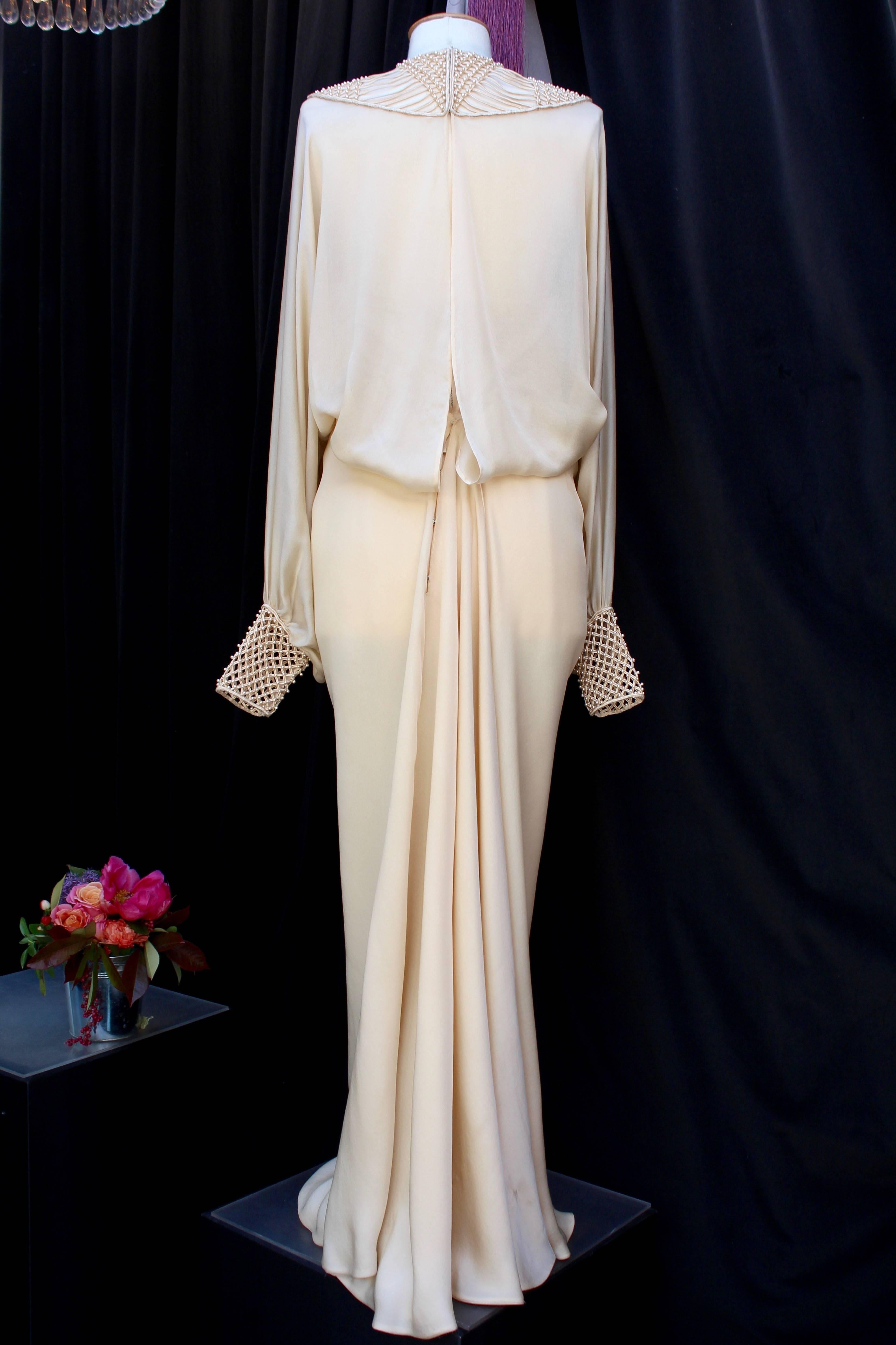 Gray 1980s Louis Féraud Haute Couture beautiful ivory silk evening gown