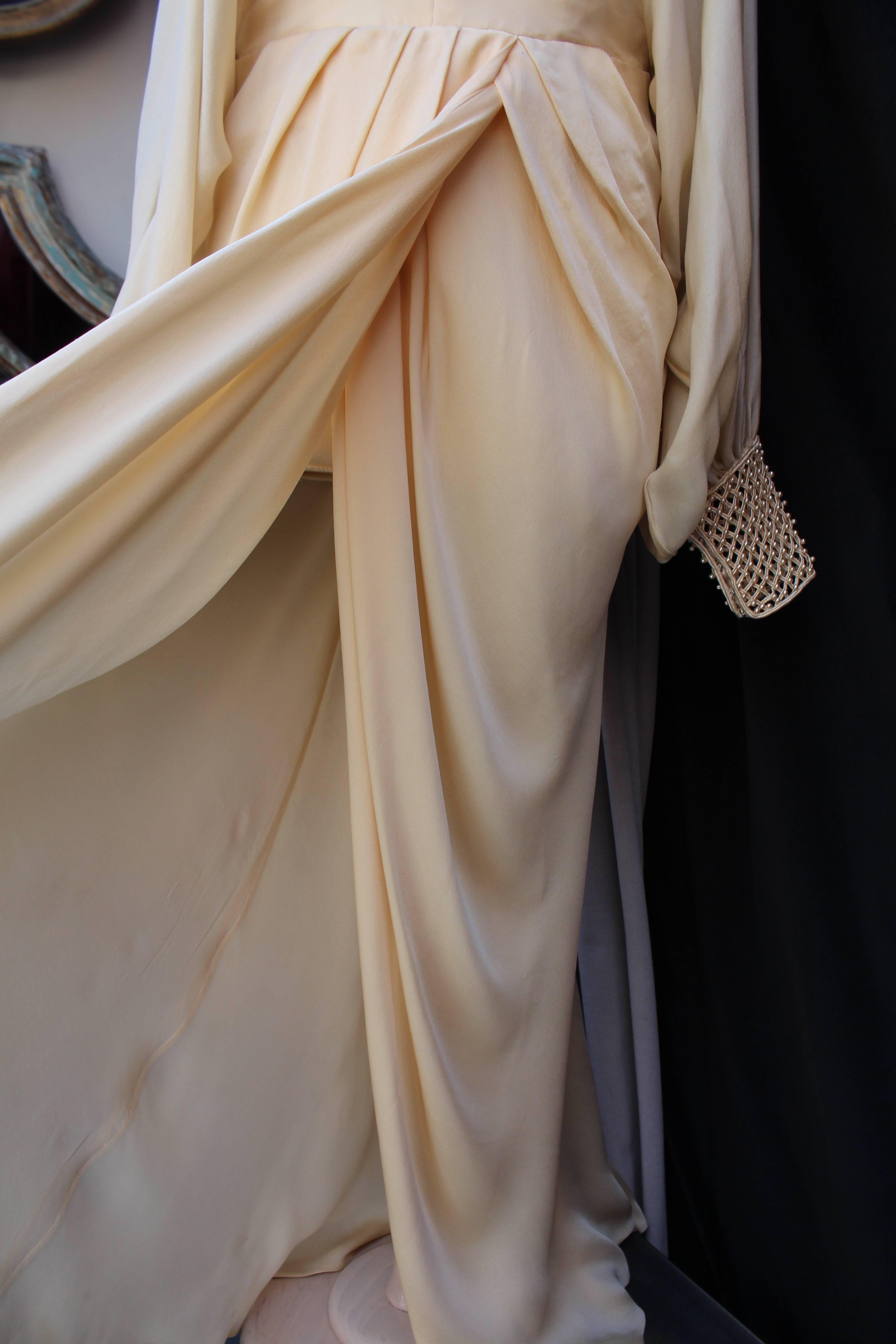 1980s Louis Féraud Haute Couture beautiful ivory silk evening gown 1