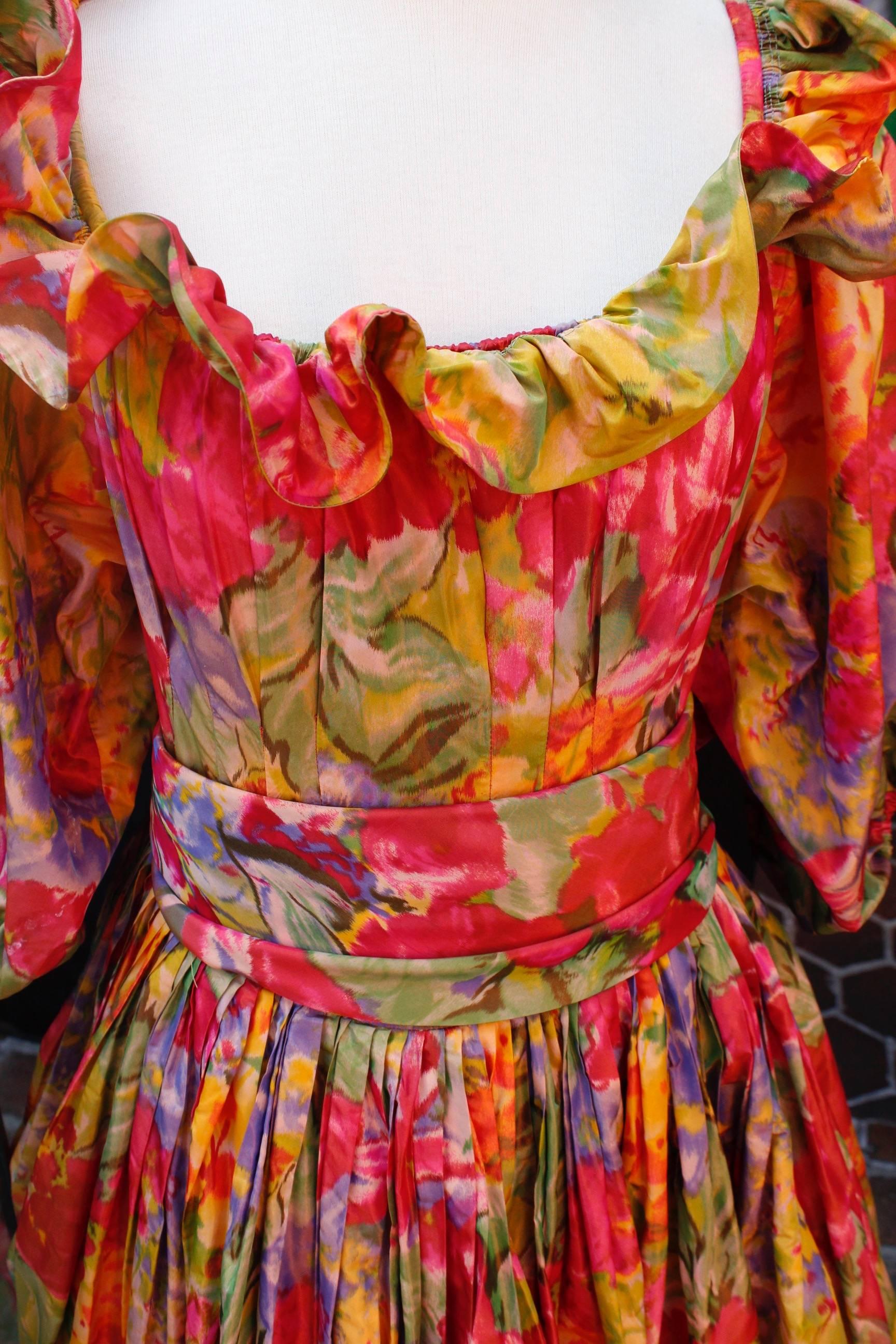 Women's 1990s Nina Ricci (attributed to) Opera dress with yellow red and green colors For Sale