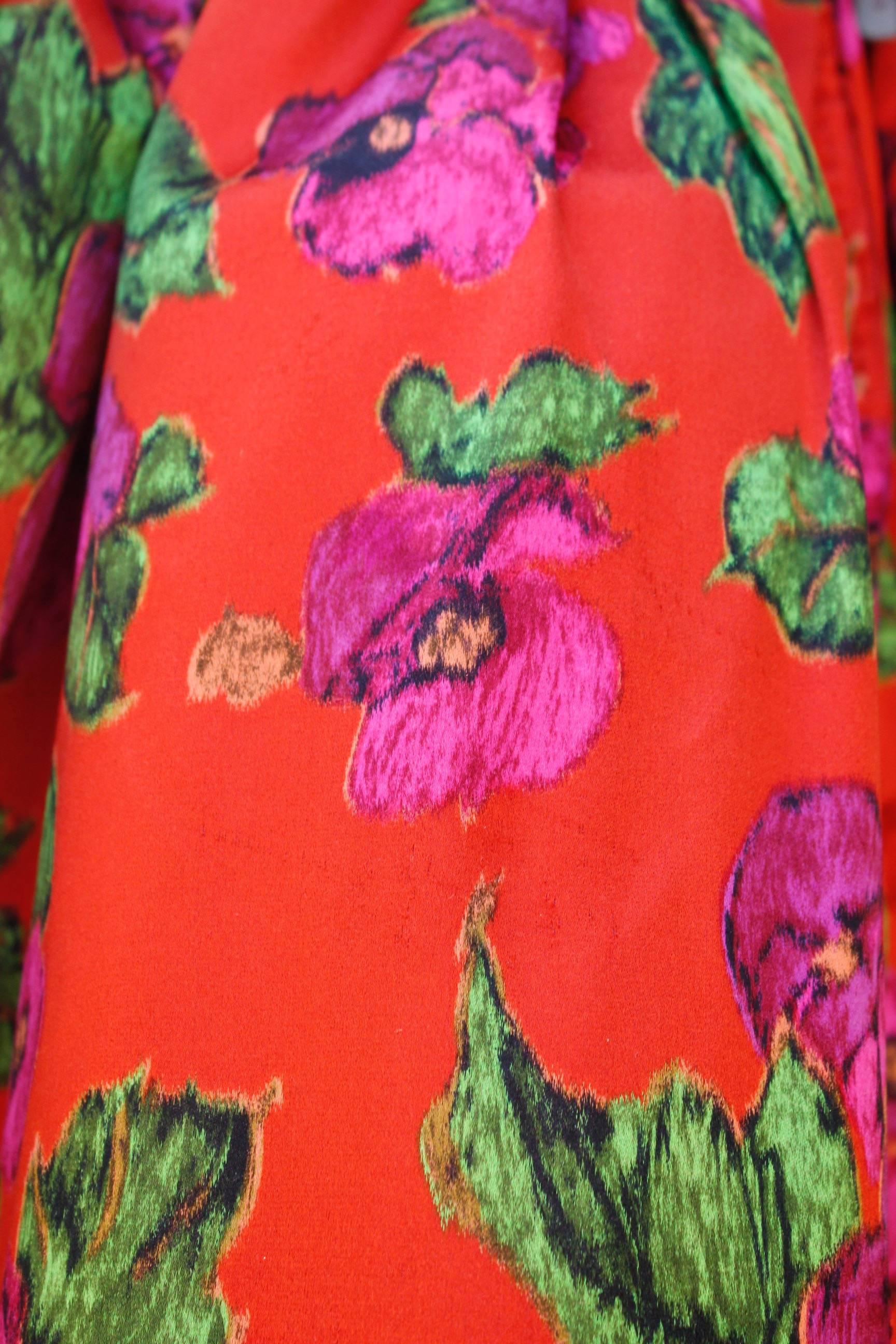 Nina Ricci red opera dress with pink and green floral print, 1990s  9