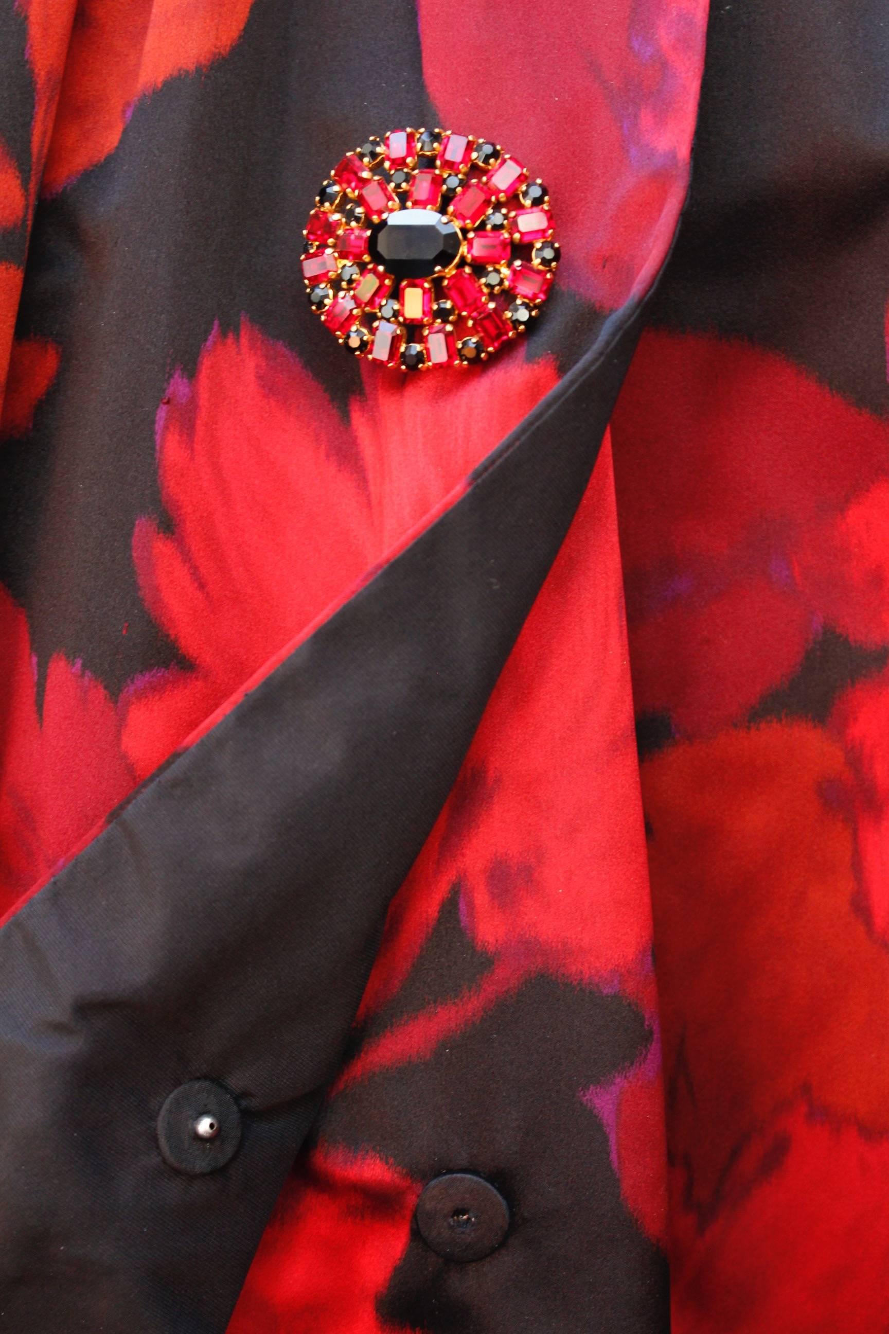 Nina Ricci taffeta opera dress with black and fuchsia floral pattern print, 1990 4