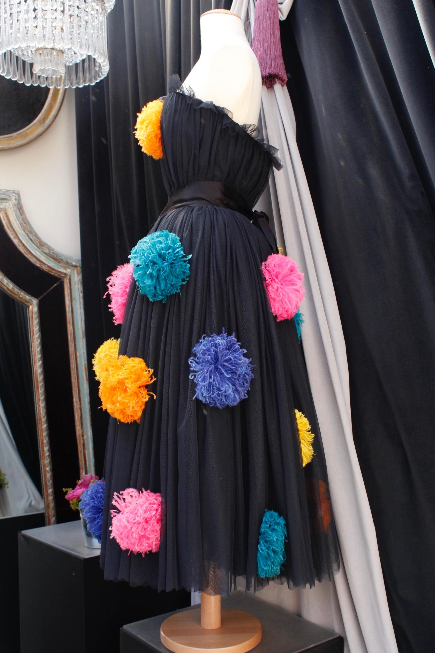 Yves Saint Laurent tulle dress with feather tassels, Summer 1988  In Good Condition In Paris, FR