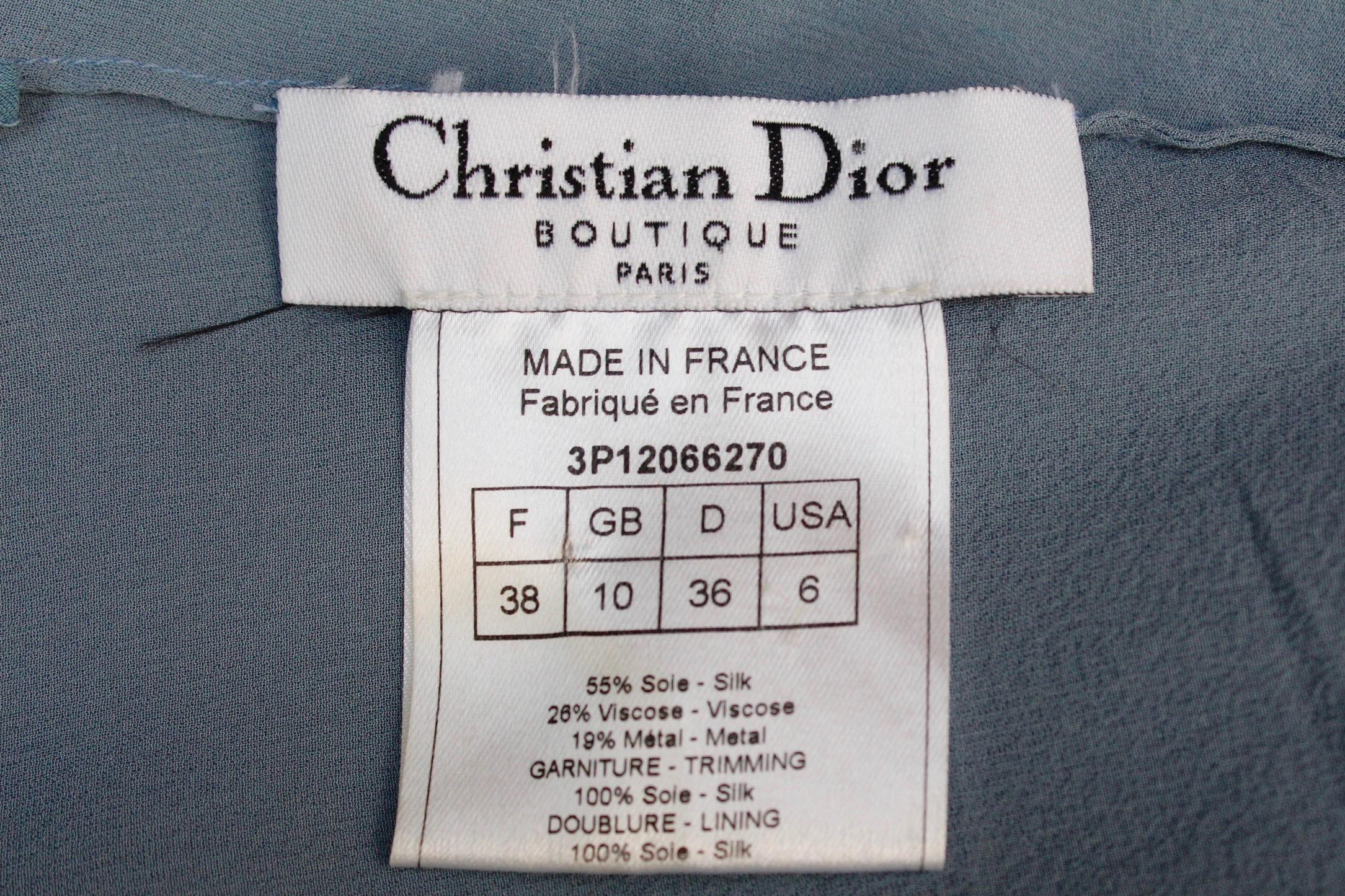 Christian Dior blue silk and gold brocade evening dress  4