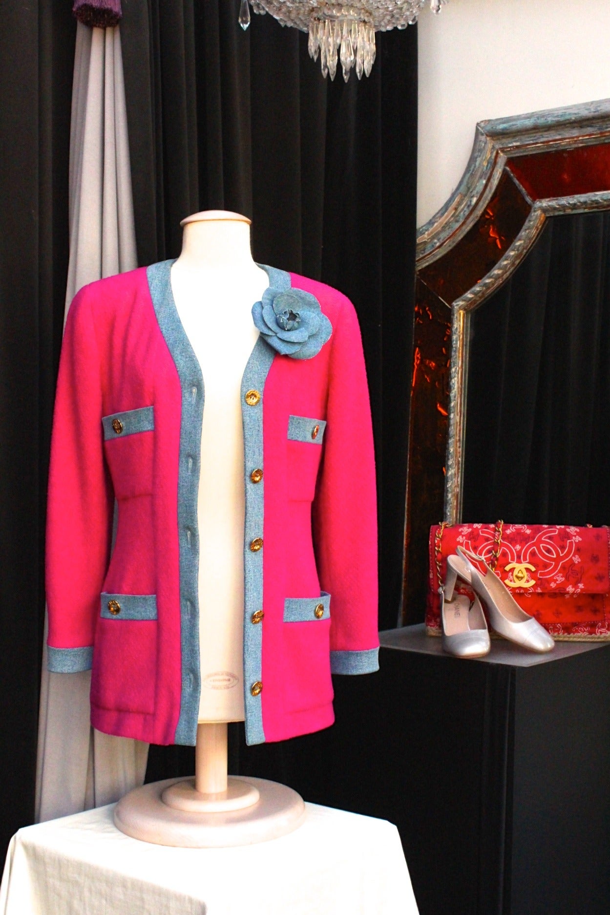1990s  Chanel Pink Wool and Denim Jacket 1