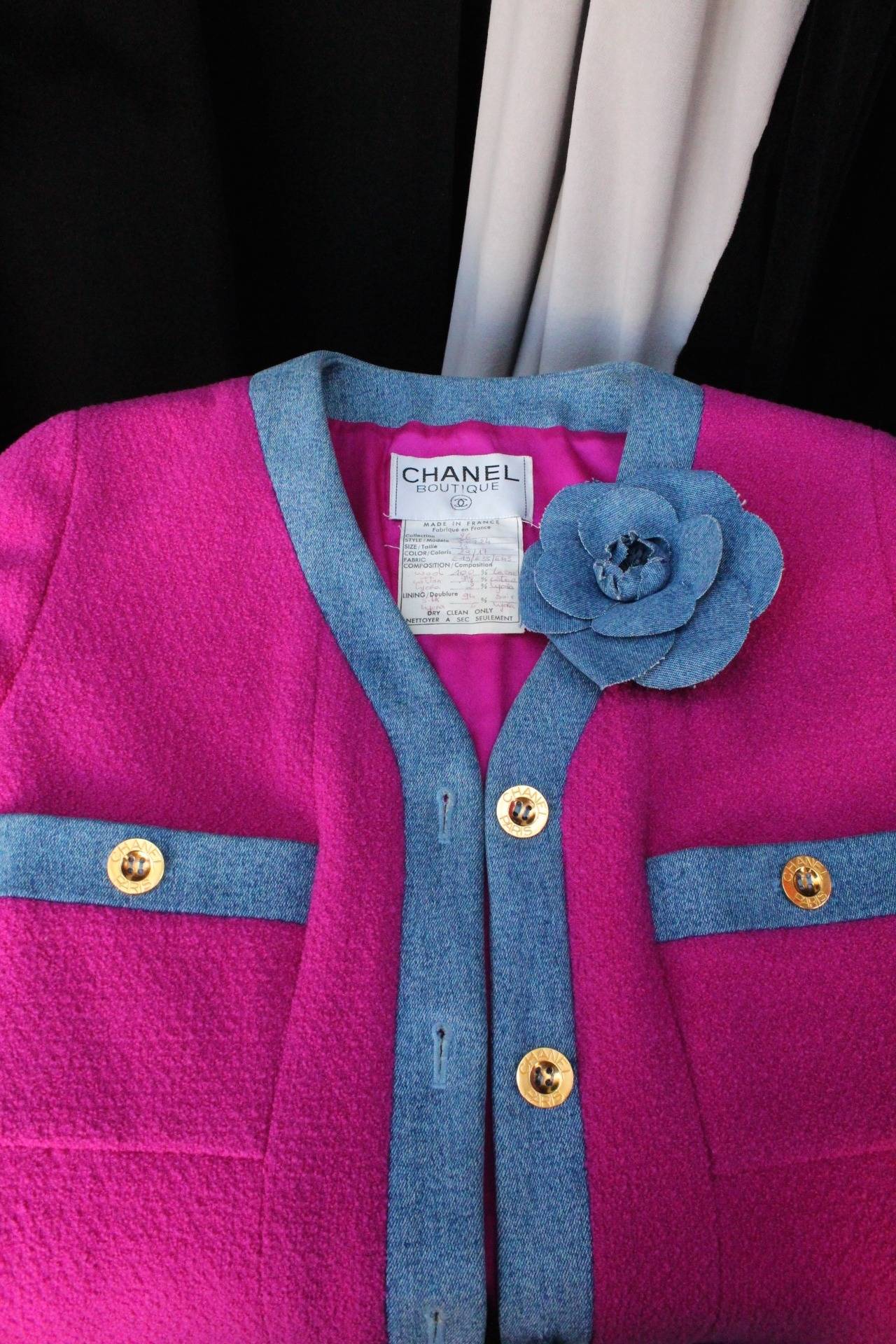 1990s  Chanel Pink Wool and Denim Jacket 2