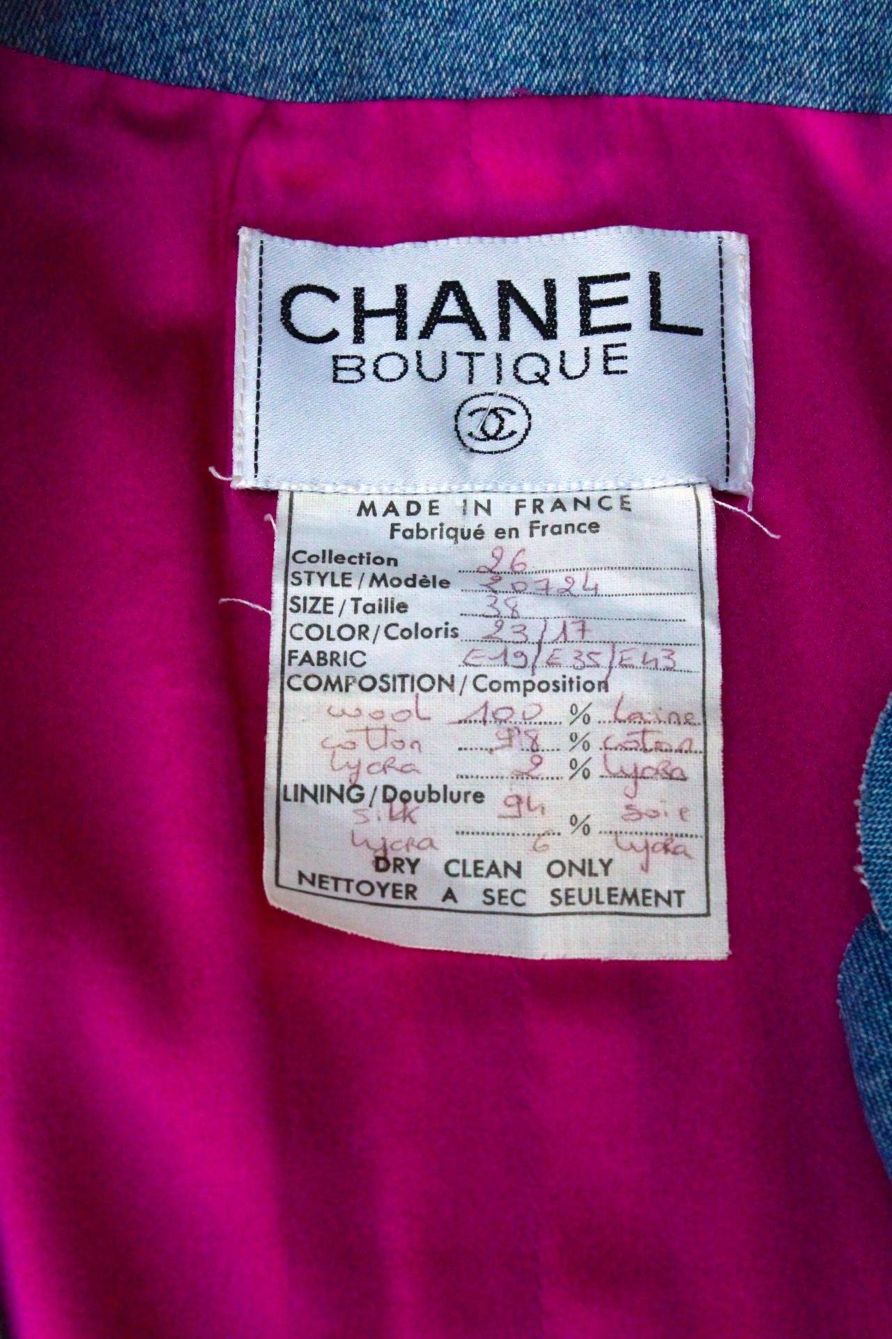 1990s  Chanel Pink Wool and Denim Jacket 5