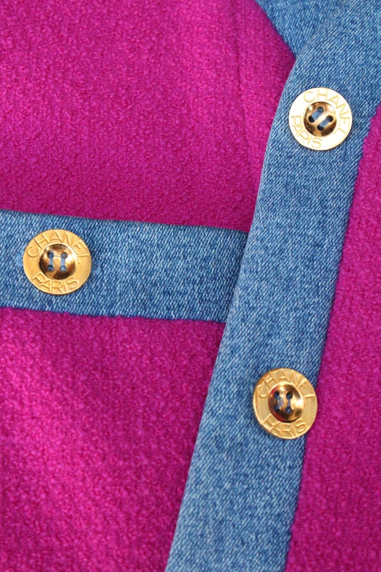 1990s  Chanel Pink Wool and Denim Jacket 3