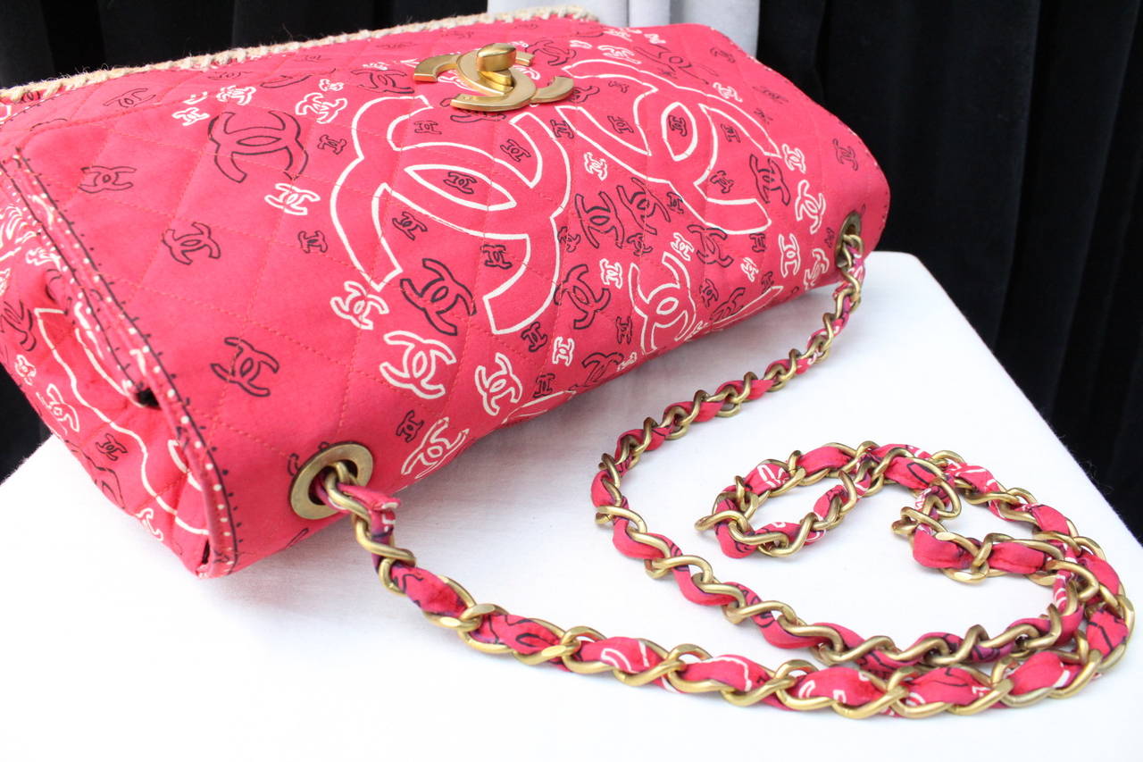 Chanel Red CC Logo Bandana Maxi Jumbo Bag, circa 1990s at 1stDibs