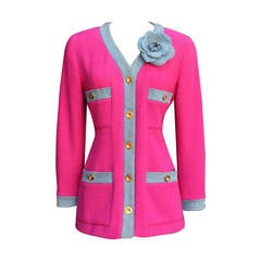 Retro 1990s  Chanel Pink Wool and Denim Jacket