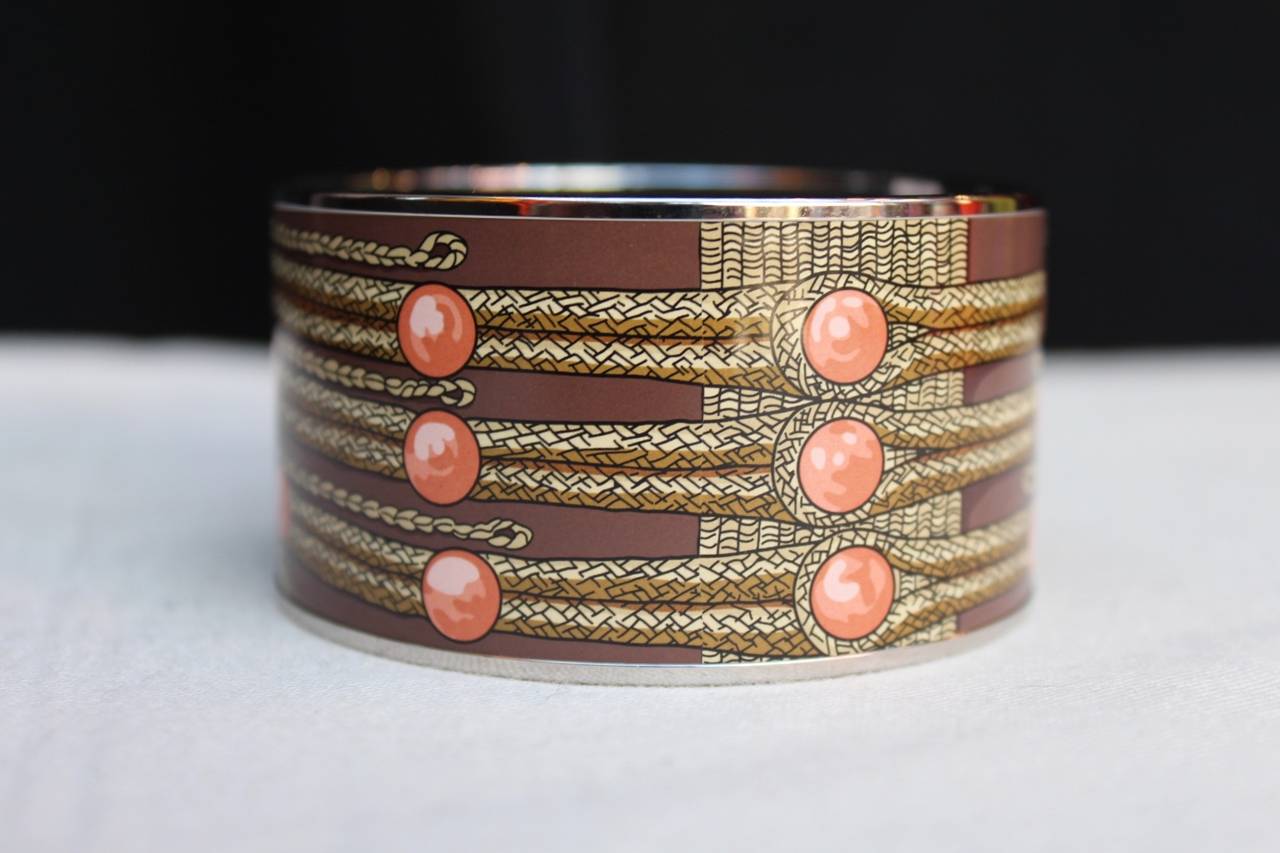 Hermes Brown Enamel Bangle with Blue and Beige Trimmings Design 1