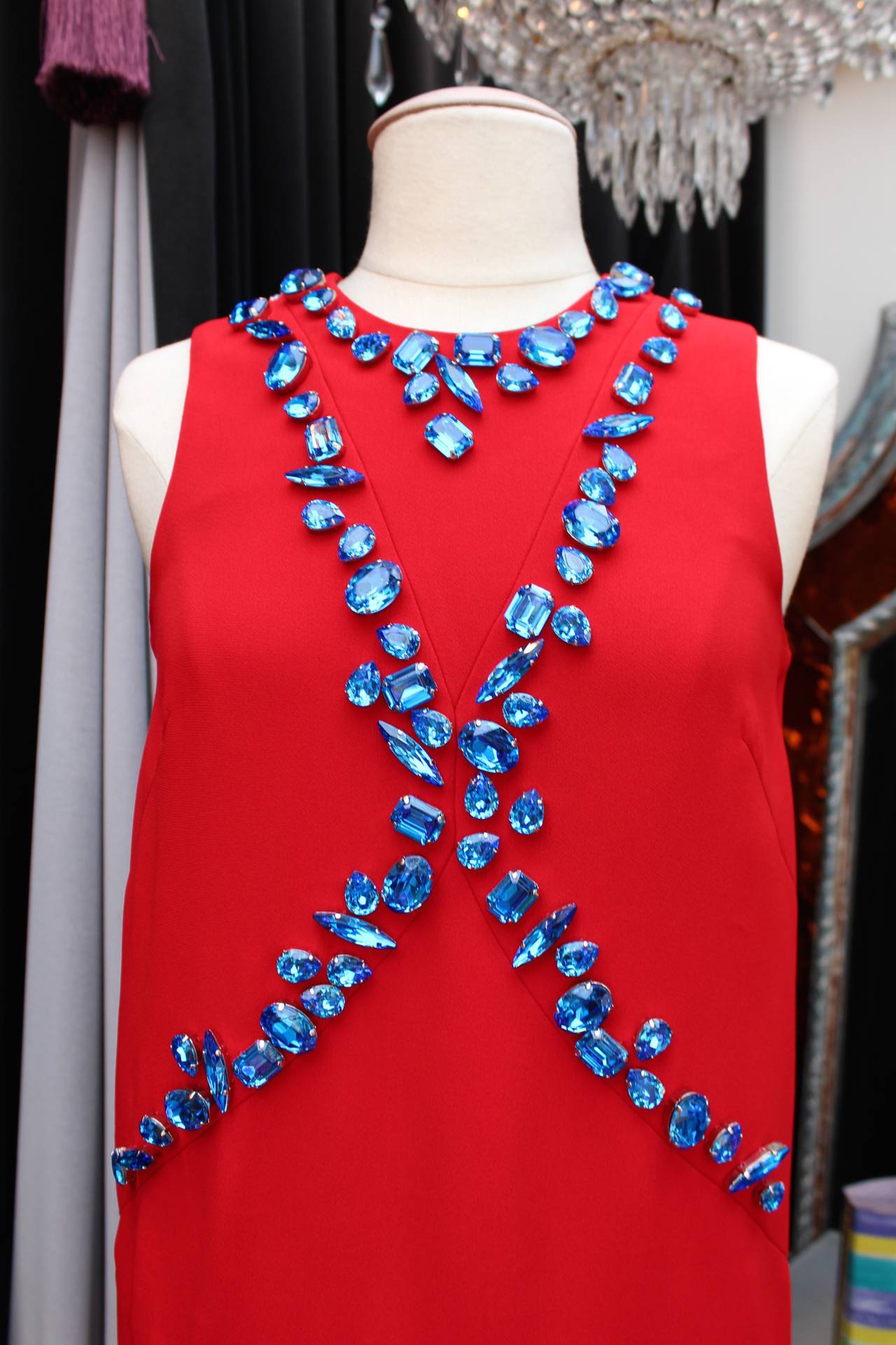 Spring 2014 Prada Red Dress with Bue Crystals 1