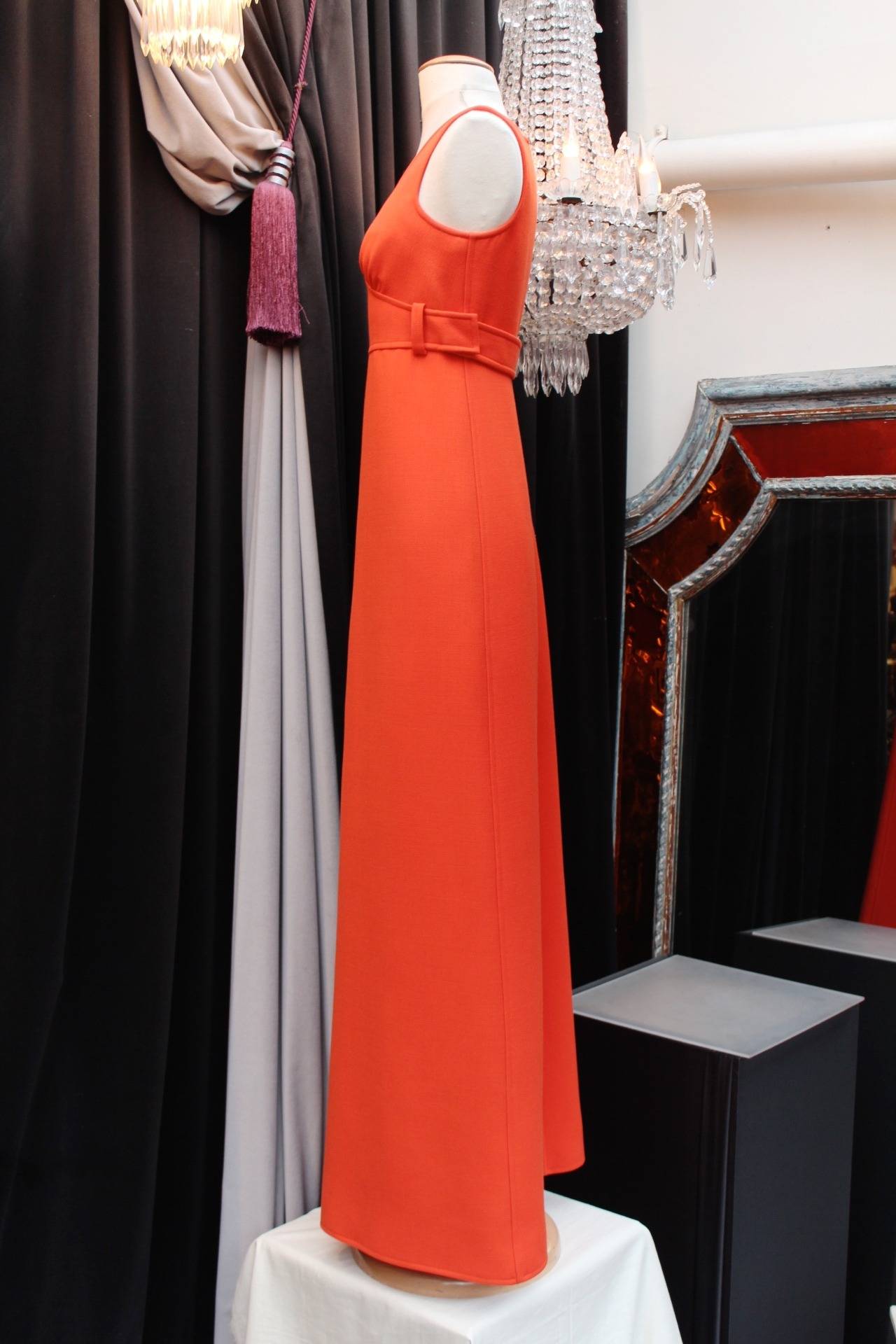 1967 Courreges Couture Future Long Orange Dress In Excellent Condition In Paris, FR