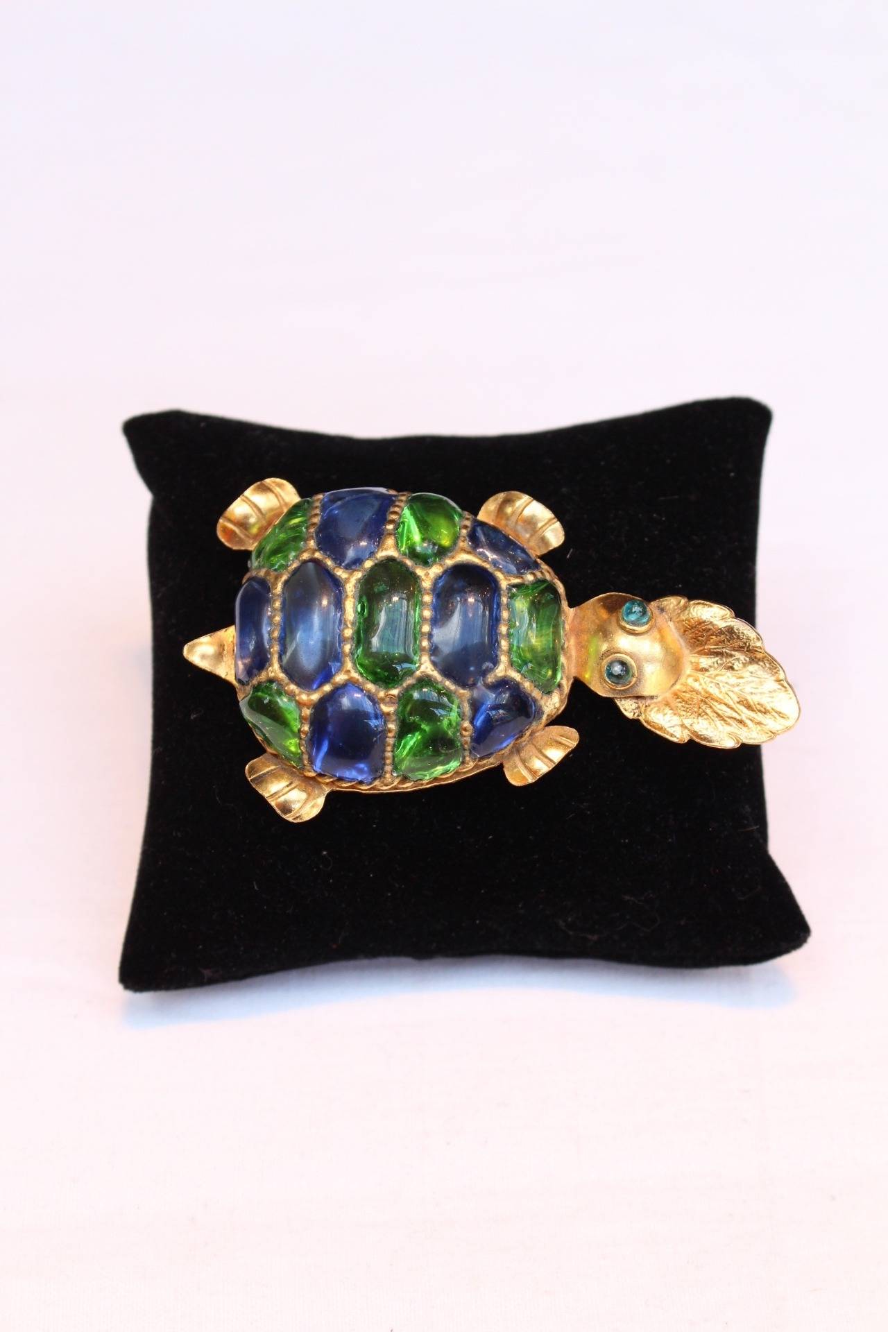 1988 Isabel Canovas Gilded bronze and Glass Paste "Aglae" Turtle Brooch